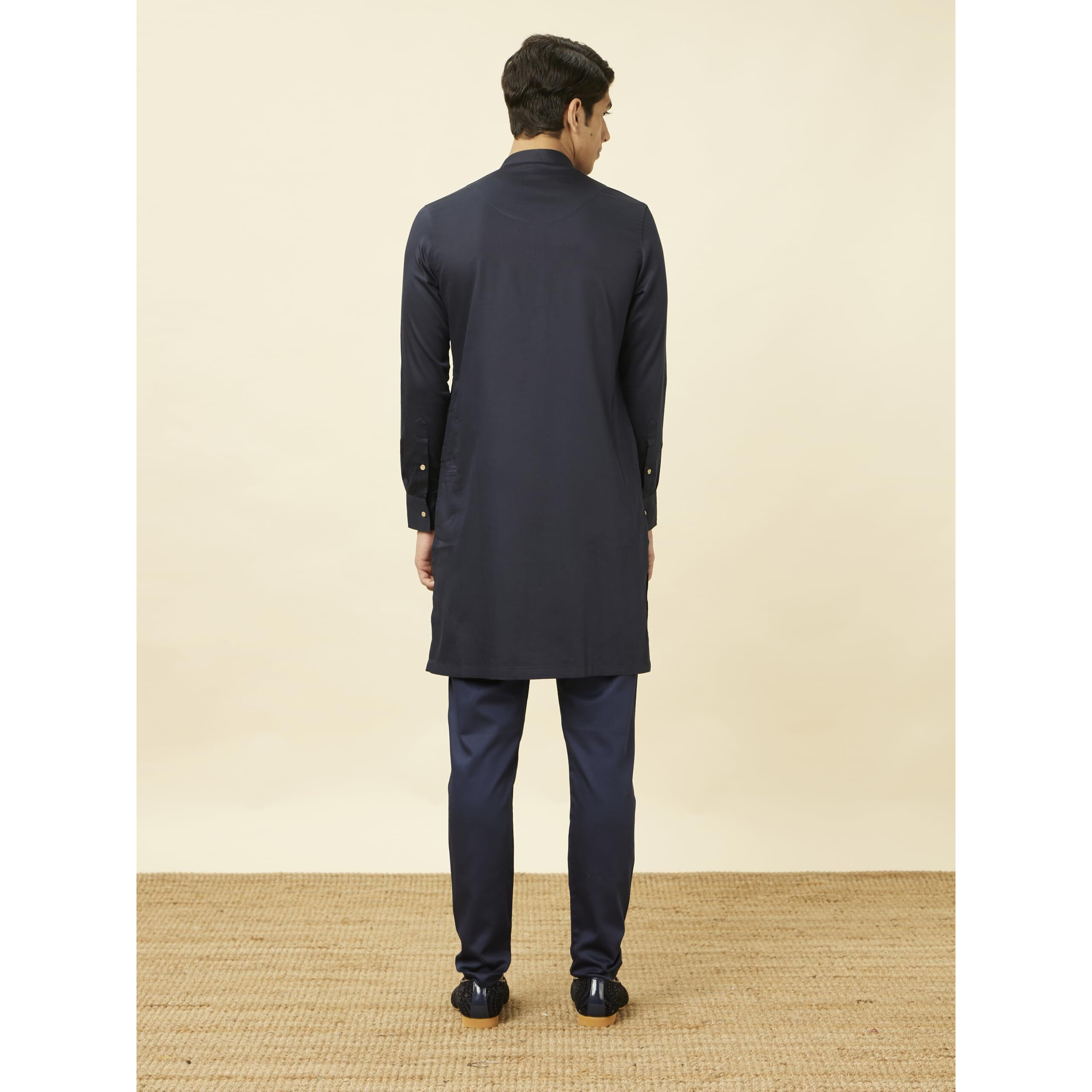 Manyavar Mens Blue Cotton Kurta Pyjama Set