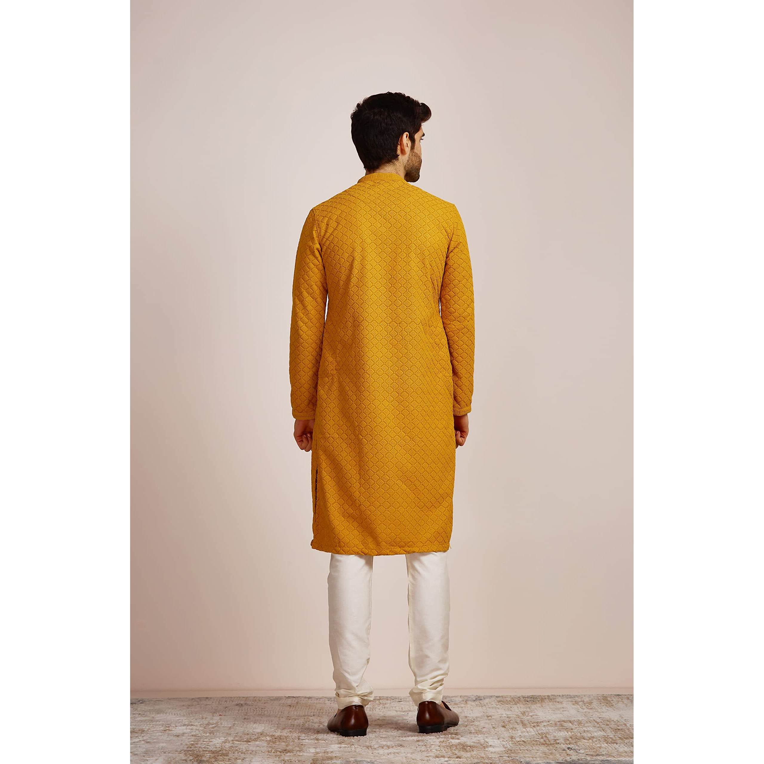 Manyavar Mustard Blended Cotton Full Sleeve Kurta Set | Traditional Kurta Set For Men (XXL)
