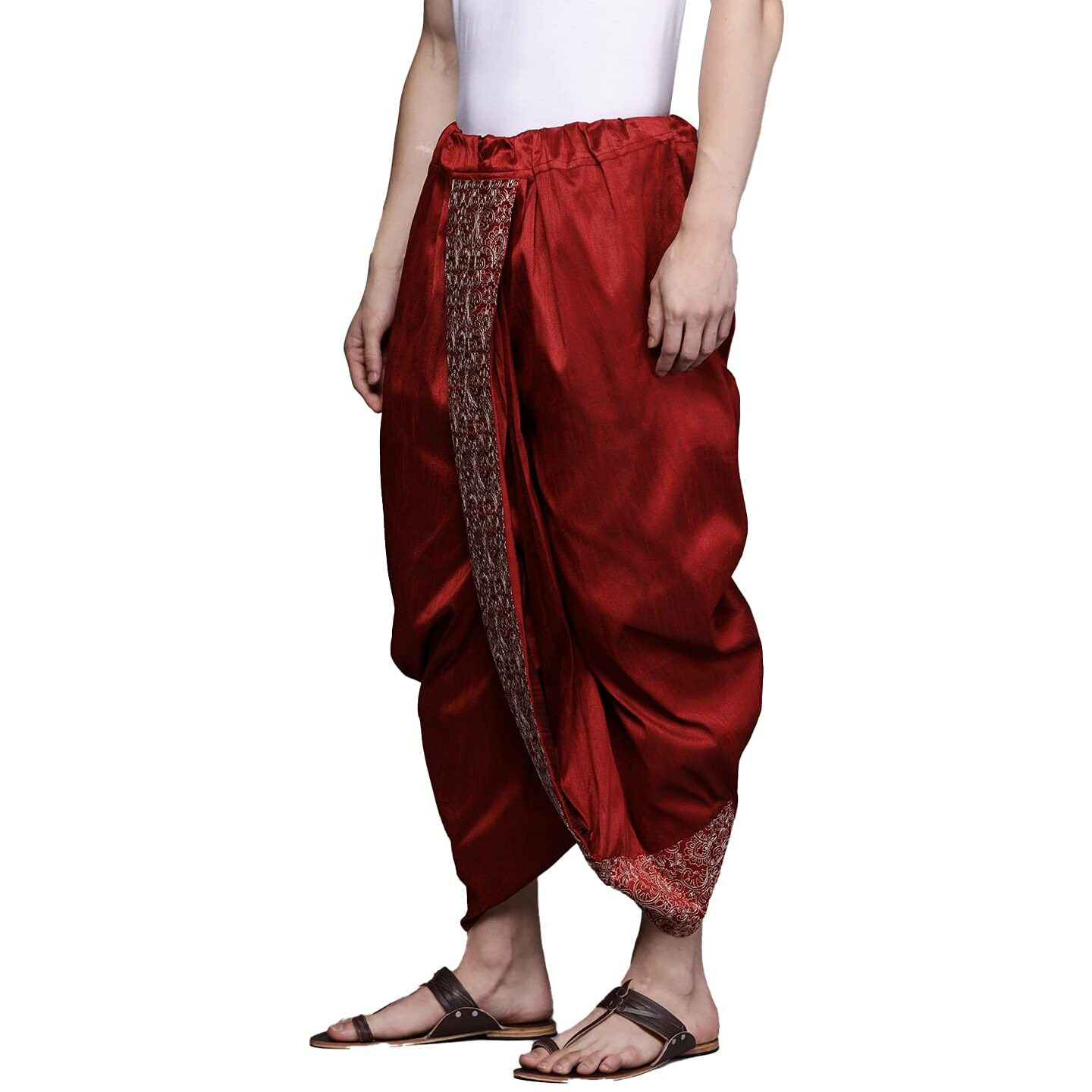 Manyavar Mens Maroon Art Silk Solid Dhotis