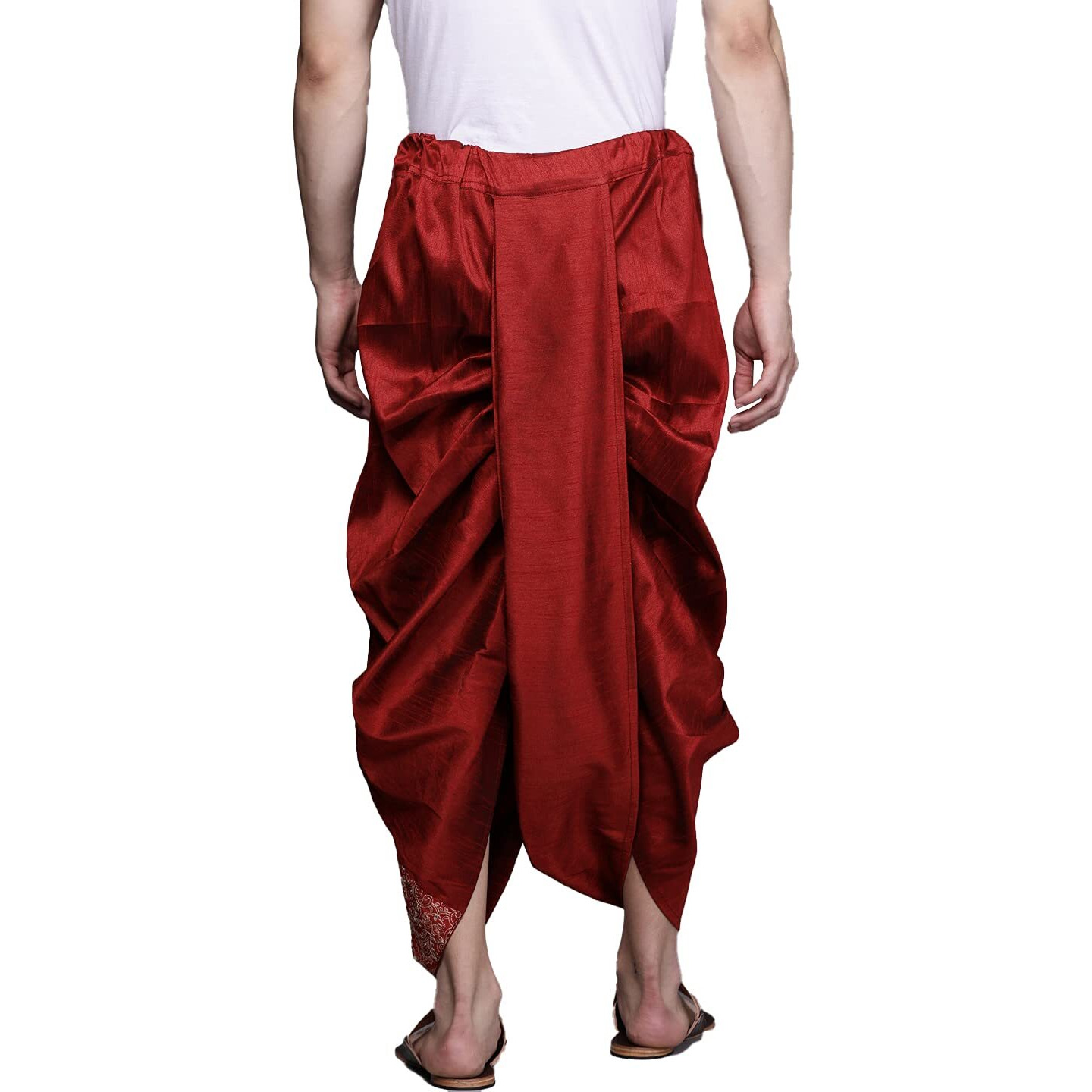 Manyavar Mens Maroon Art Silk Solid Dhotis
