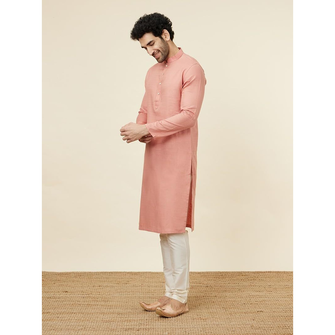 Manyavar Mens Coral Cotton Kurta Pyjama Set