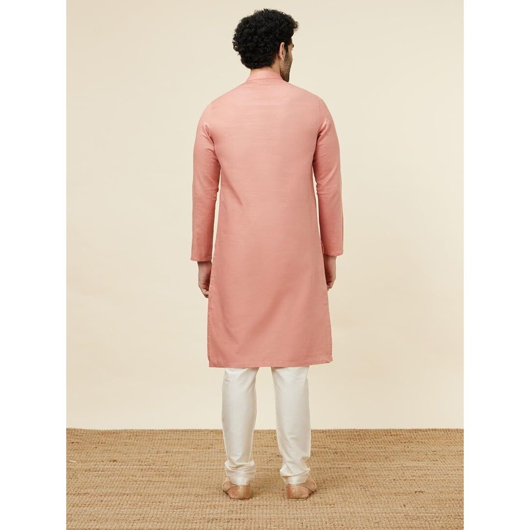 Manyavar Mens Coral Cotton Kurta Pyjama Set
