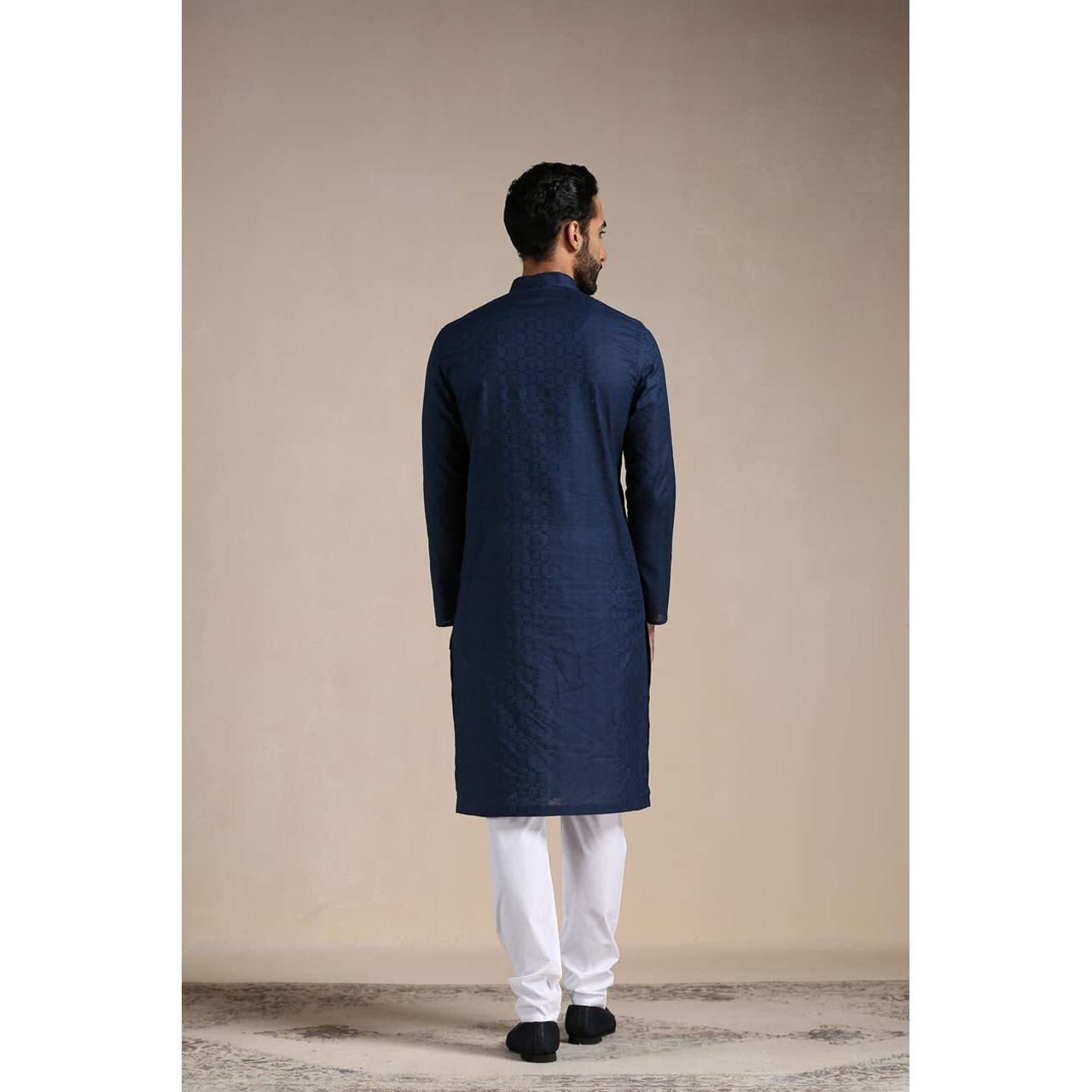 Manyavar Kurta Set for Men, Full Sleeves Mandarin Collar Ethnic Men's Kurta Set For Engagement, Wedding, Party Cotton All Over Self Design (Blue, XL)