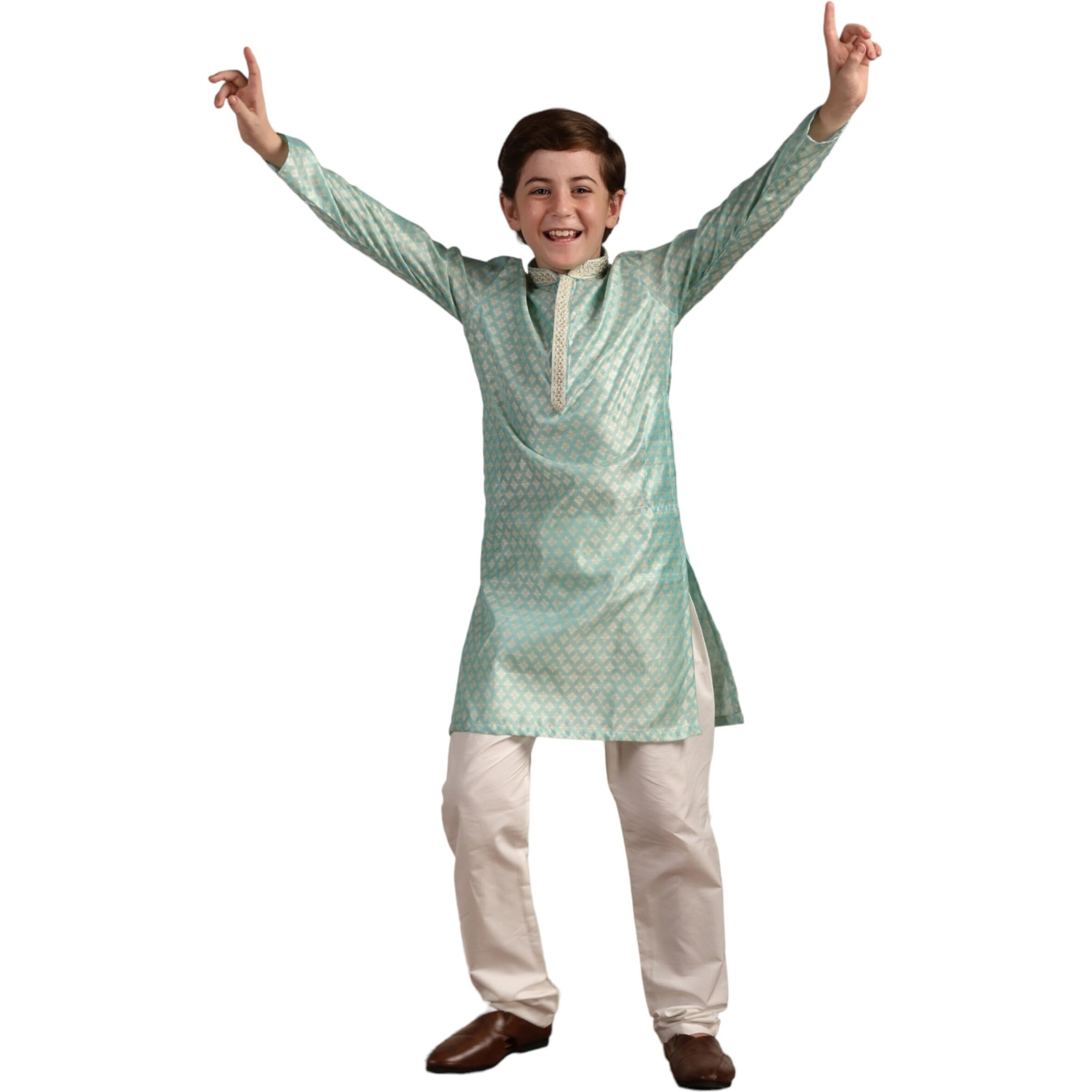 Manyavar Boys Green Art Silk Kurta Pyjama Set