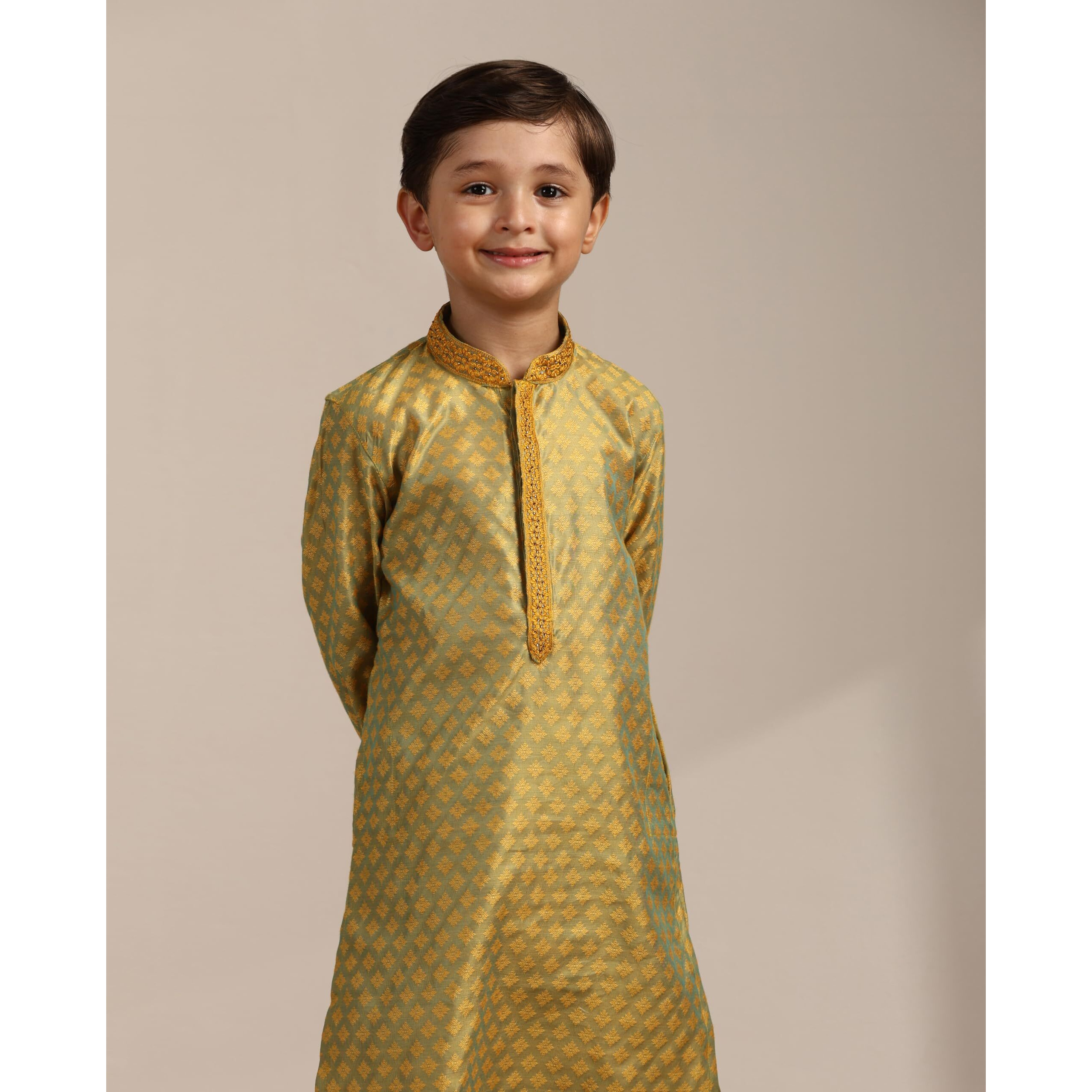 Manyavar Boys Green Art Silk Kurta Pyjama Set