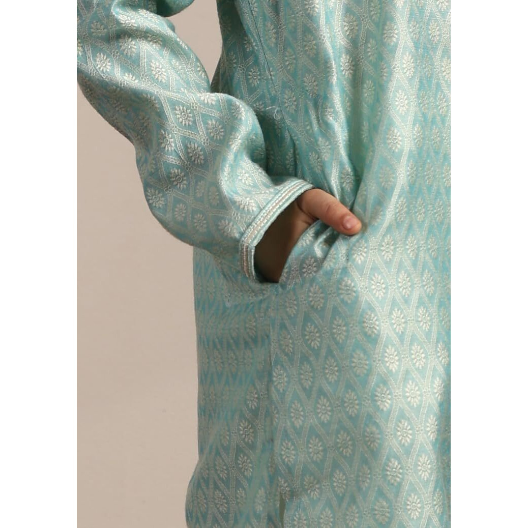 Manyavar Boys Green Art Silk Kurta Pyjama Set