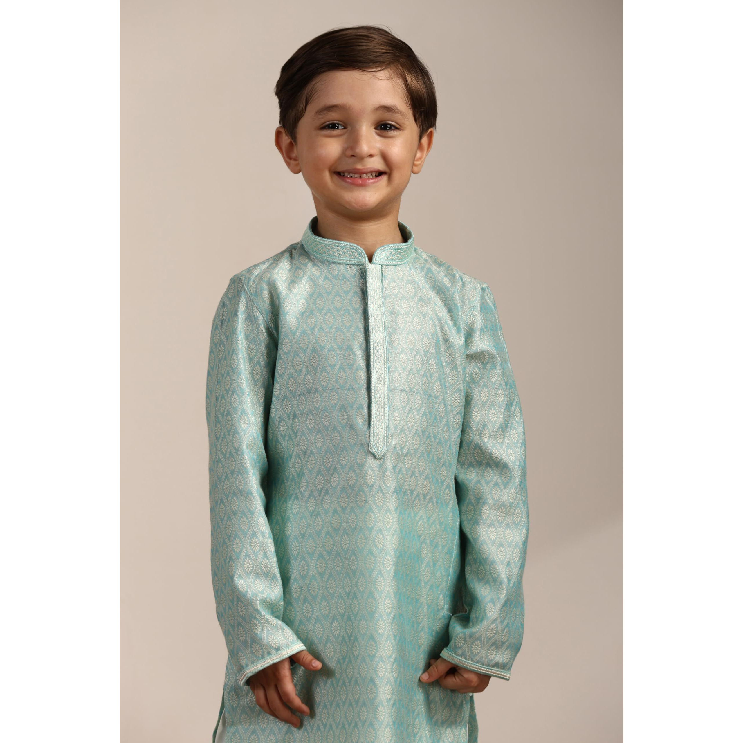 Manyavar Boys Green Art Silk Kurta Pyjama Set