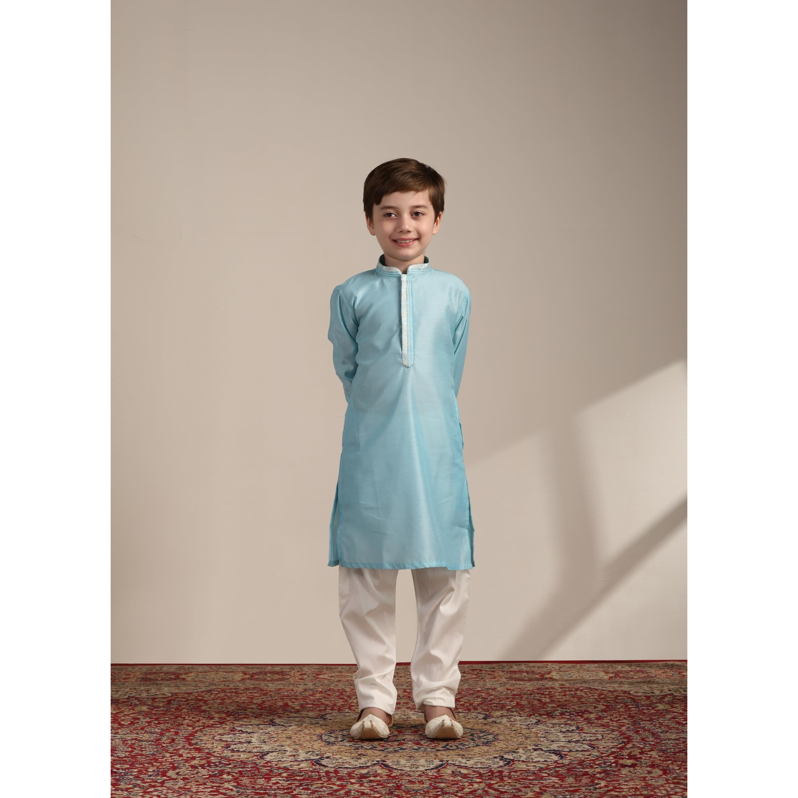 Manyavar Boys Green Art Silk Kurta Jacket Pyjama Set
