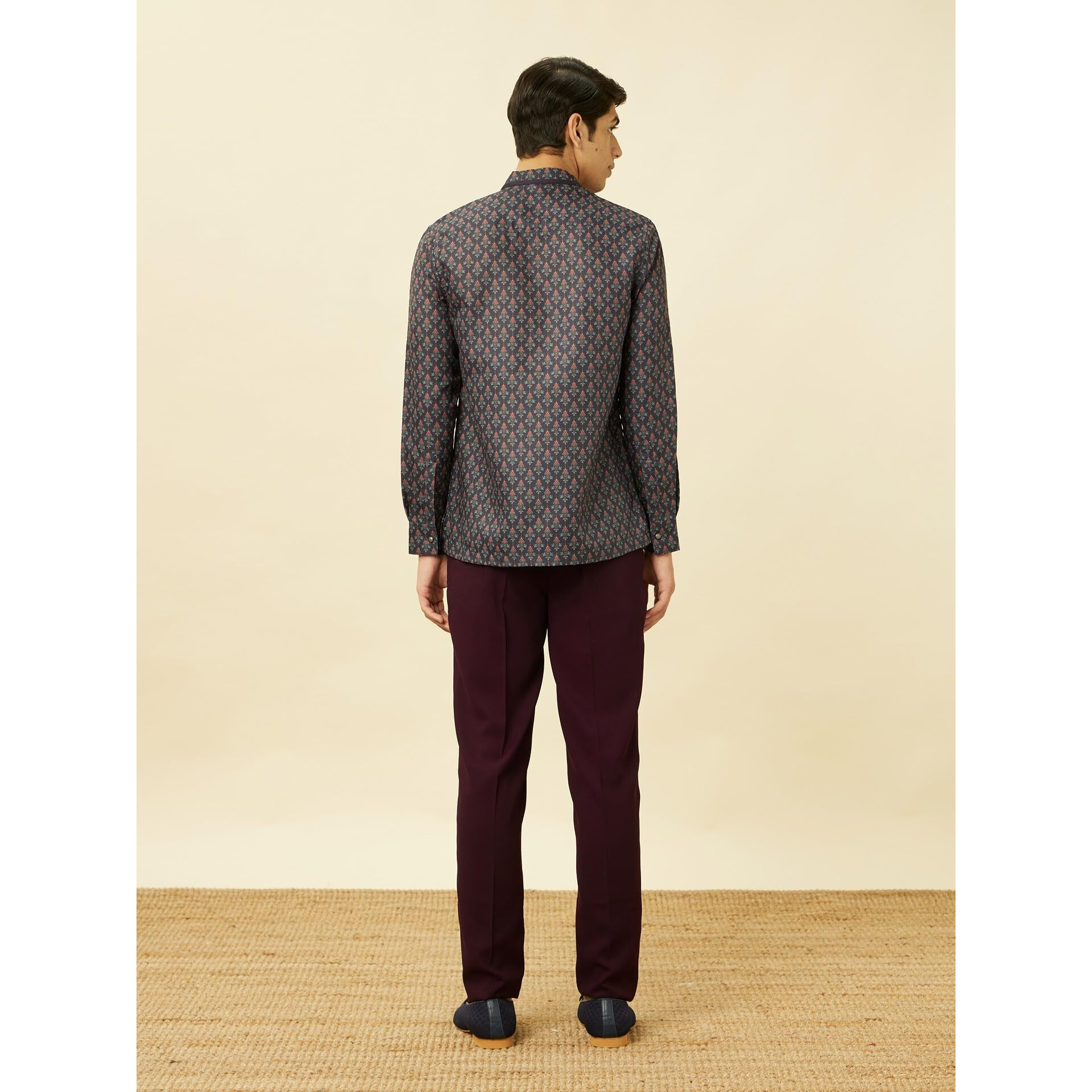 Manyavar Mens Blue Art Silk Short Kurta