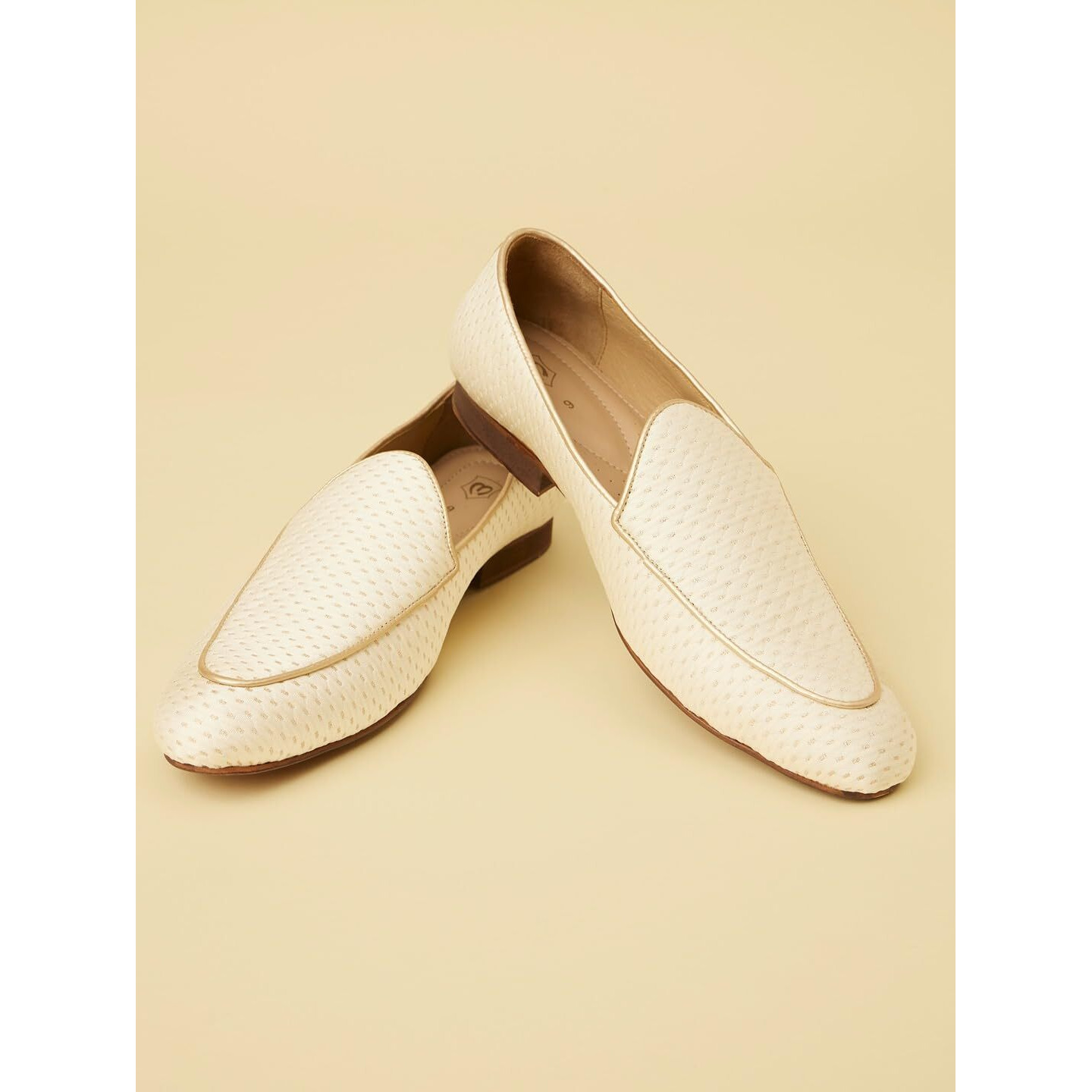 Manyavar Soft Cream Self Patterned Loafers | Men's Ethnic Jutti | Juttis and Mojaris