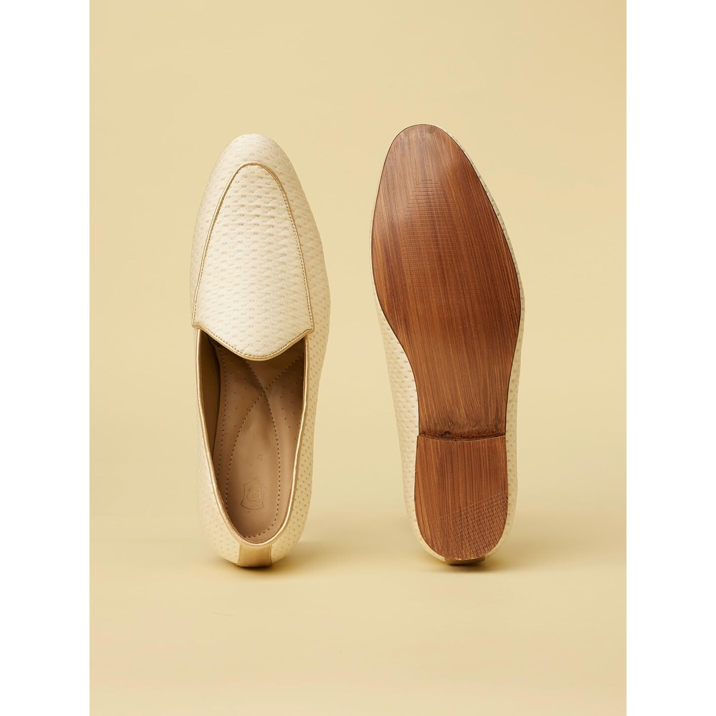 Manyavar Soft Cream Self Patterned Loafers | Men's Ethnic Jutti | Juttis and Mojaris
