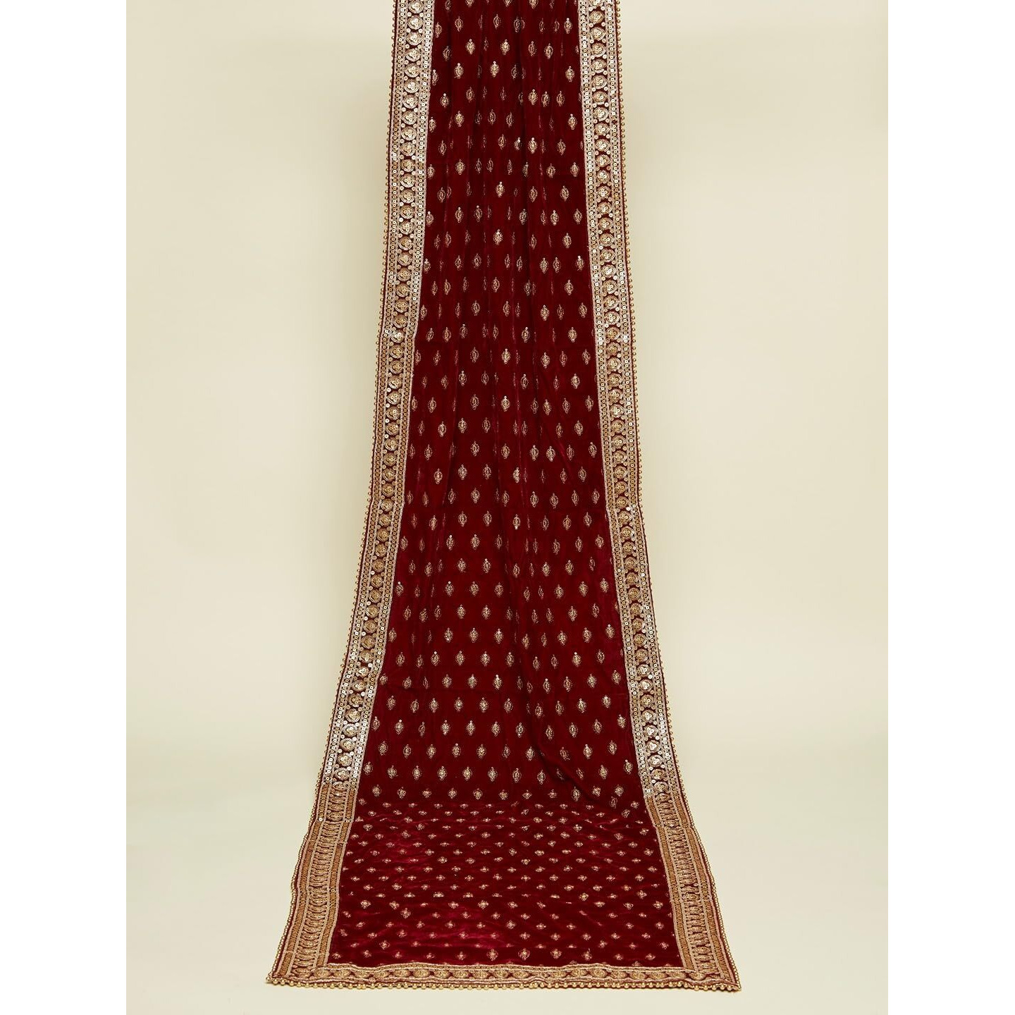 Manyavar Dark Maroon Shankh Motif Dupatta