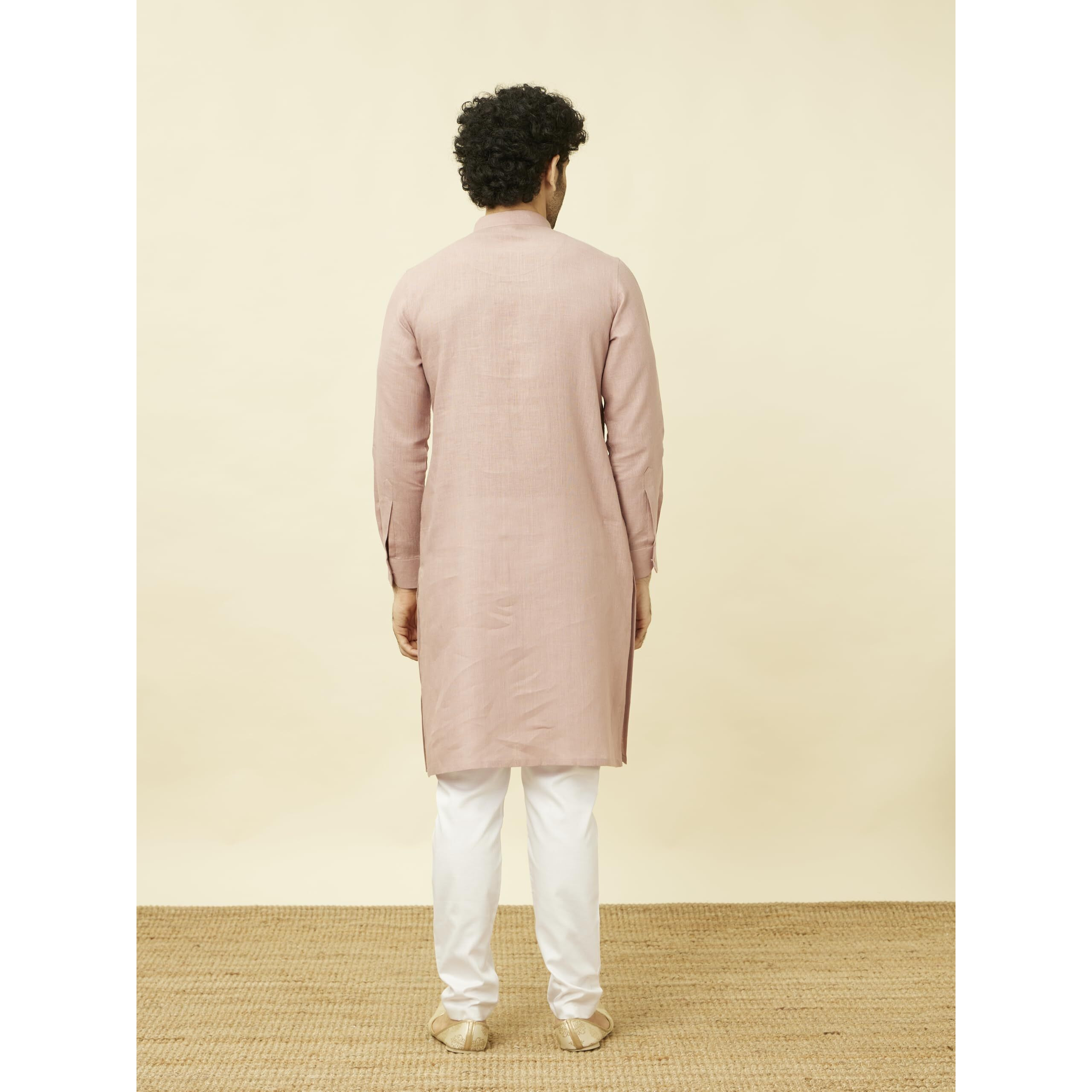 Manyavar Men's Quartz Pink Chequered Patterned Kurta (M)