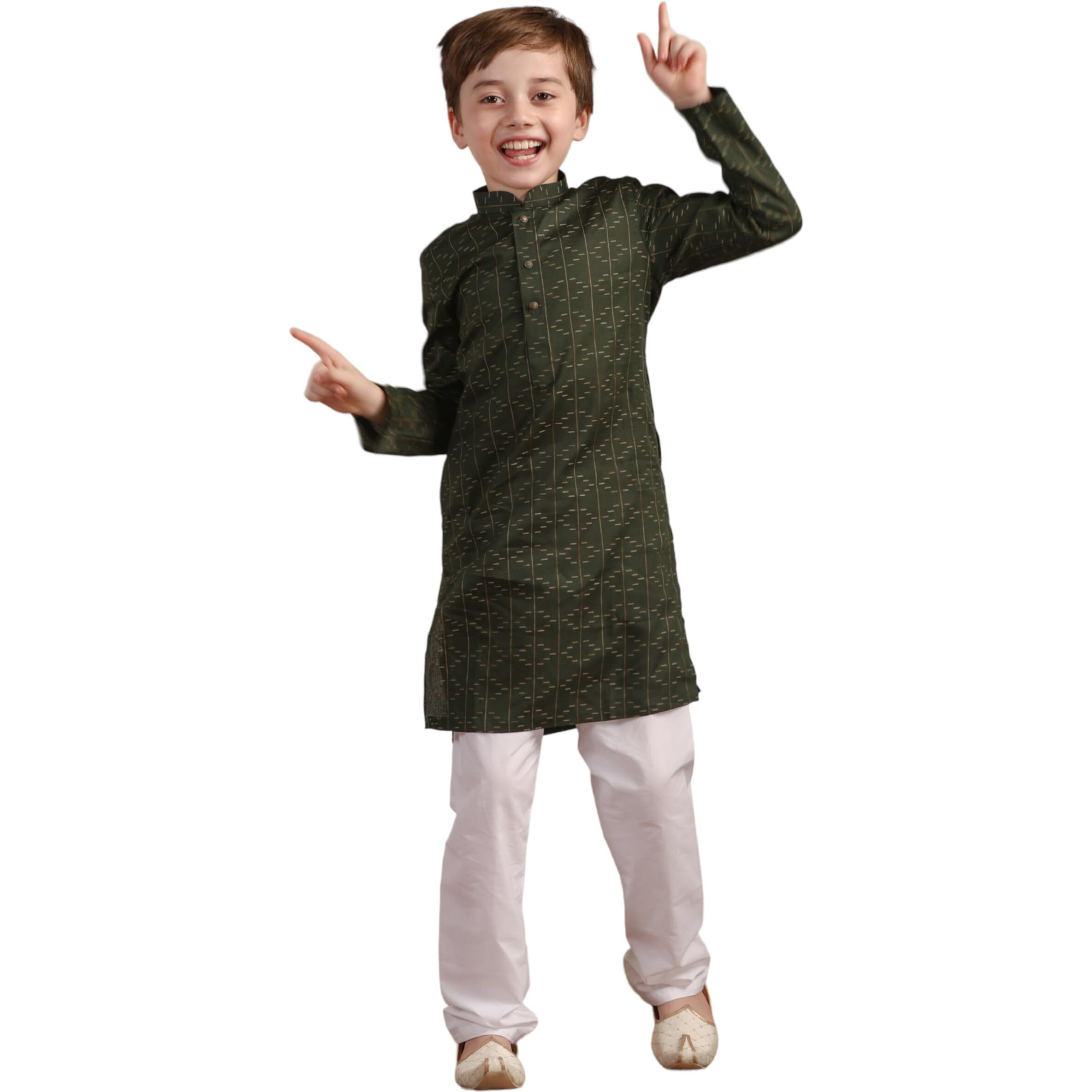 Manyavar Boys Green Cotton Kurta Pyjama Set