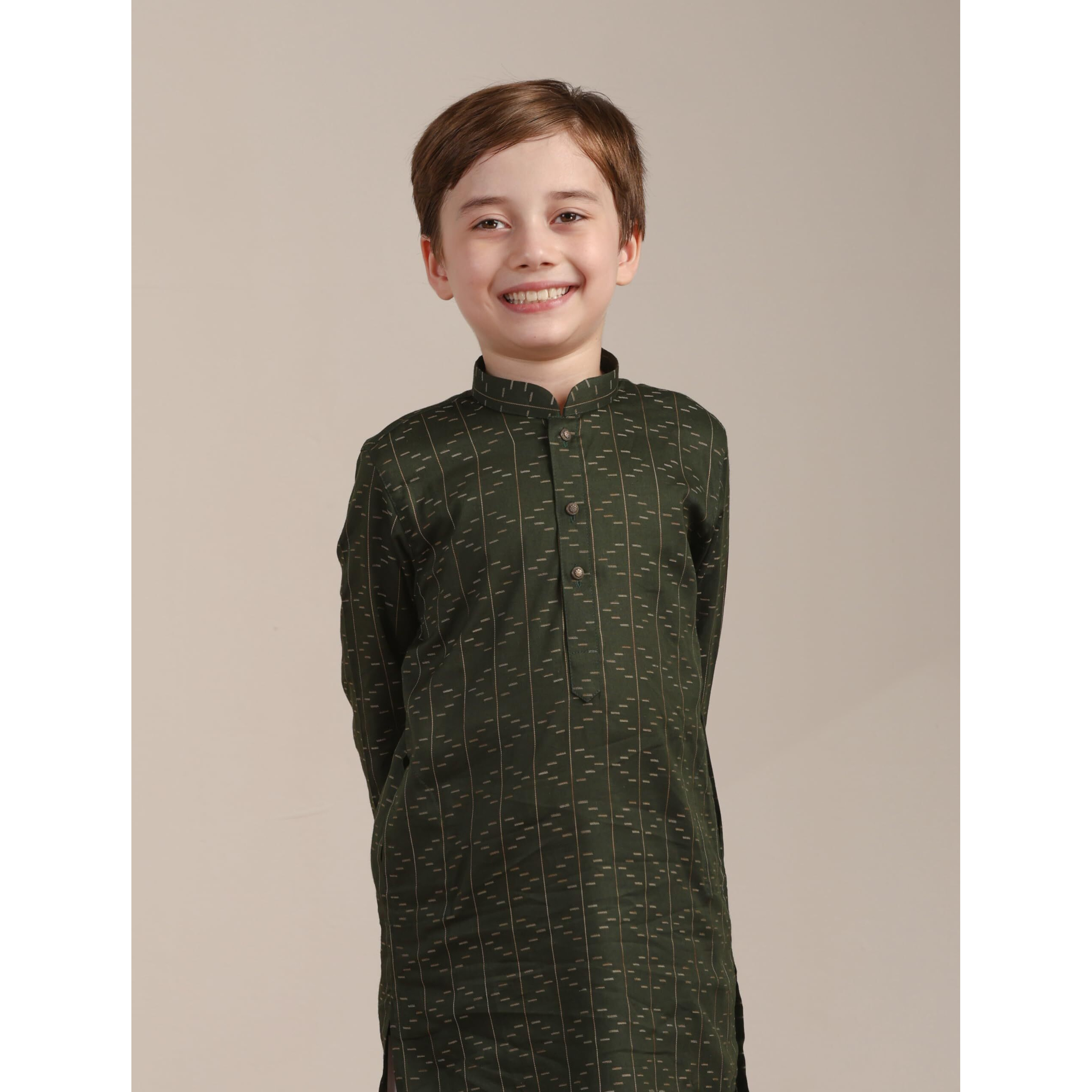 Manyavar Boys Green Cotton Kurta Pyjama Set