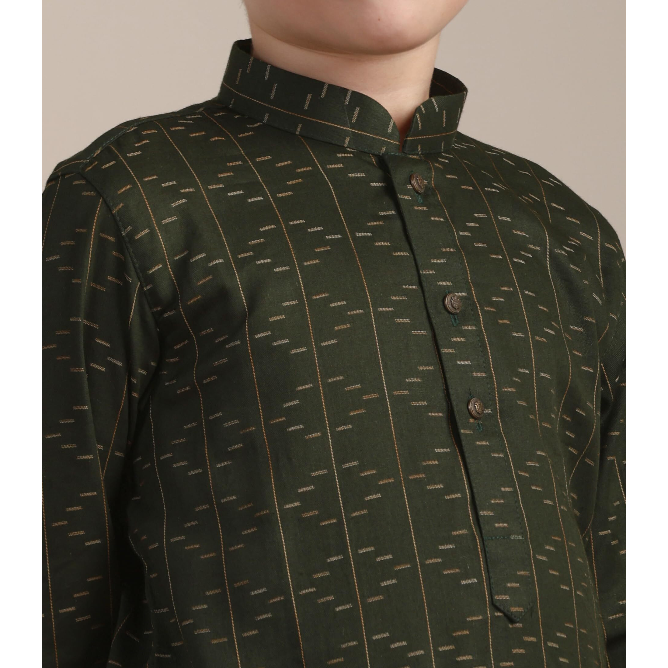 Manyavar Boys Green Cotton Kurta Pyjama Set