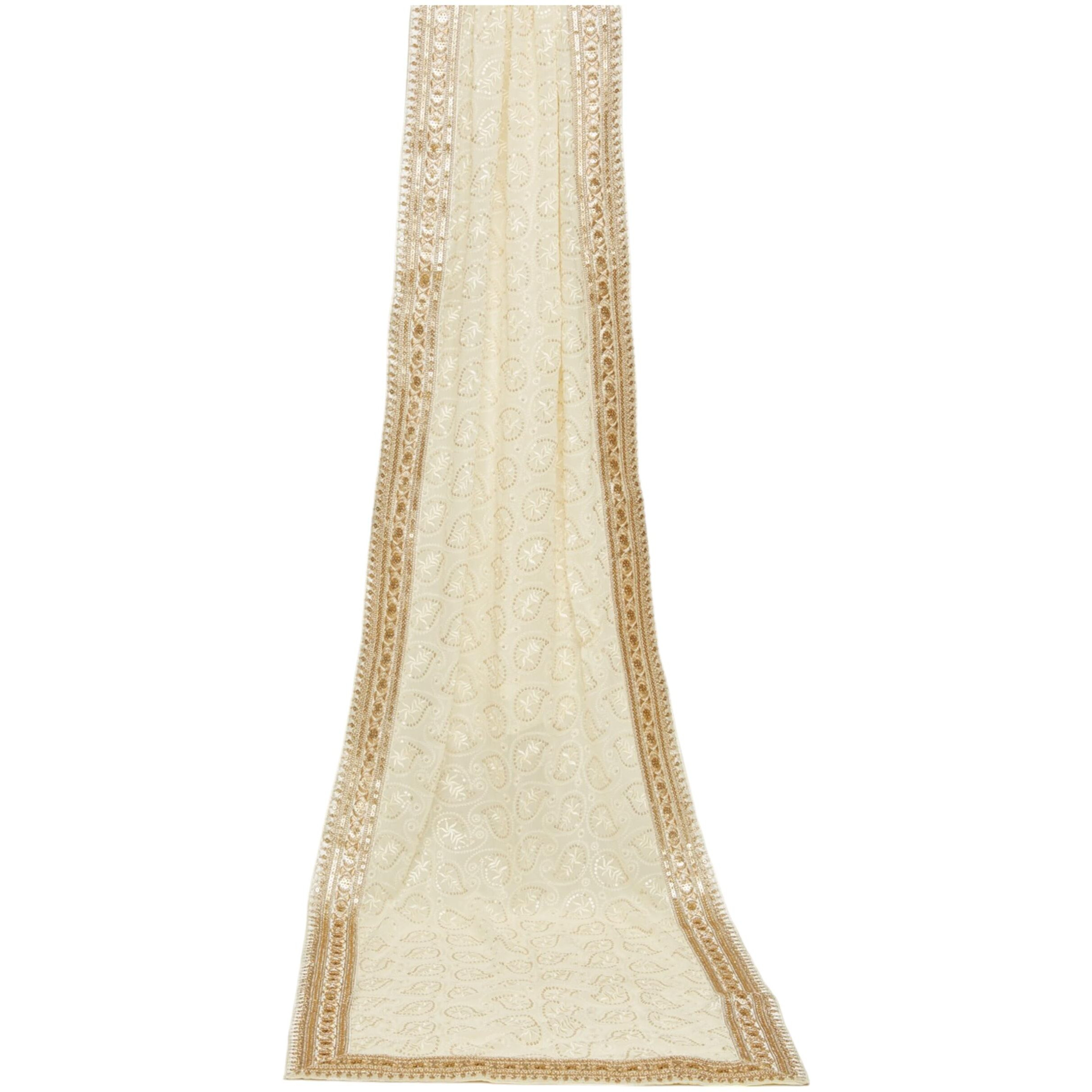 Manyavar Cream Embroidered Dupatta
