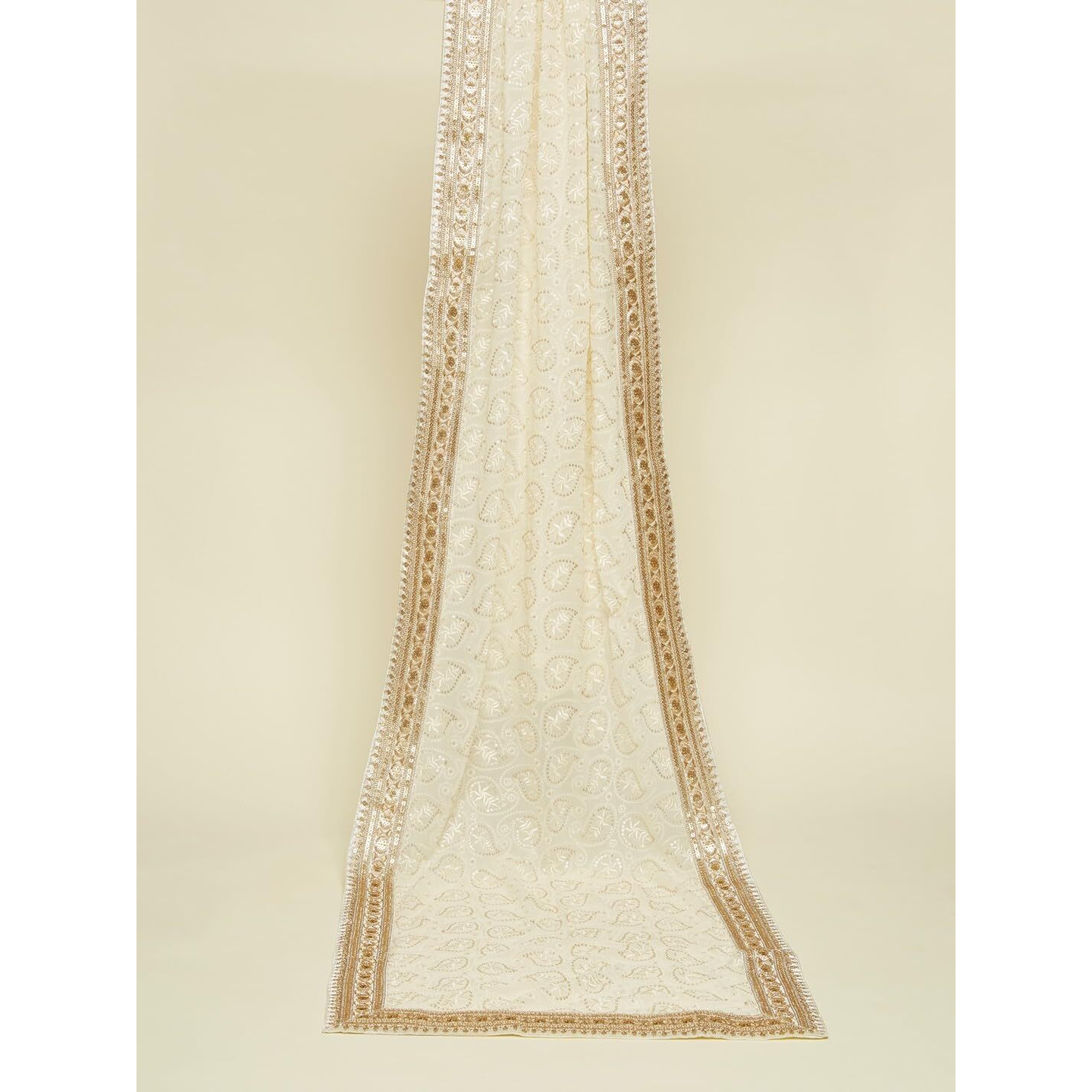 Manyavar Cream Embroidered Dupatta