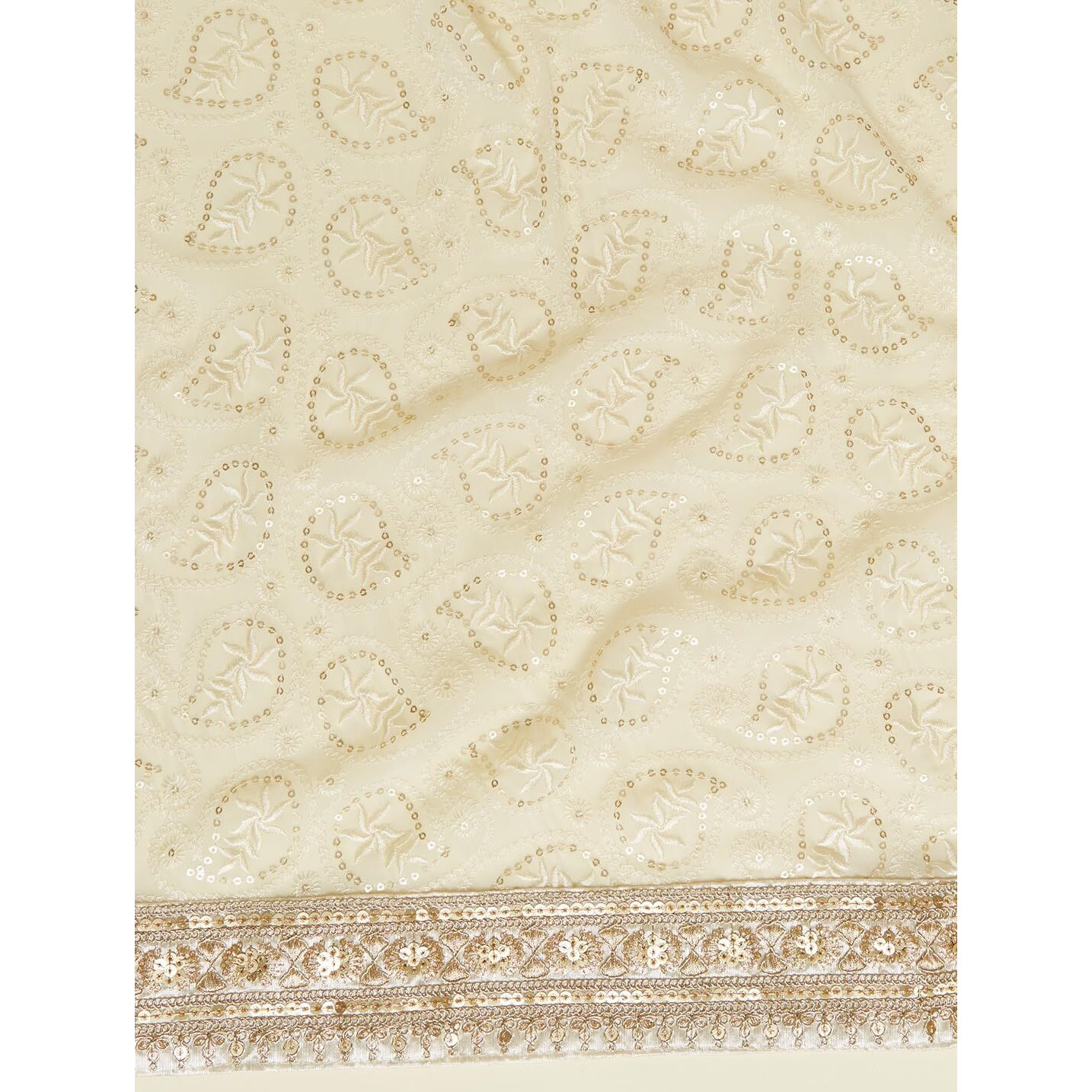 Manyavar Cream Embroidered Dupatta