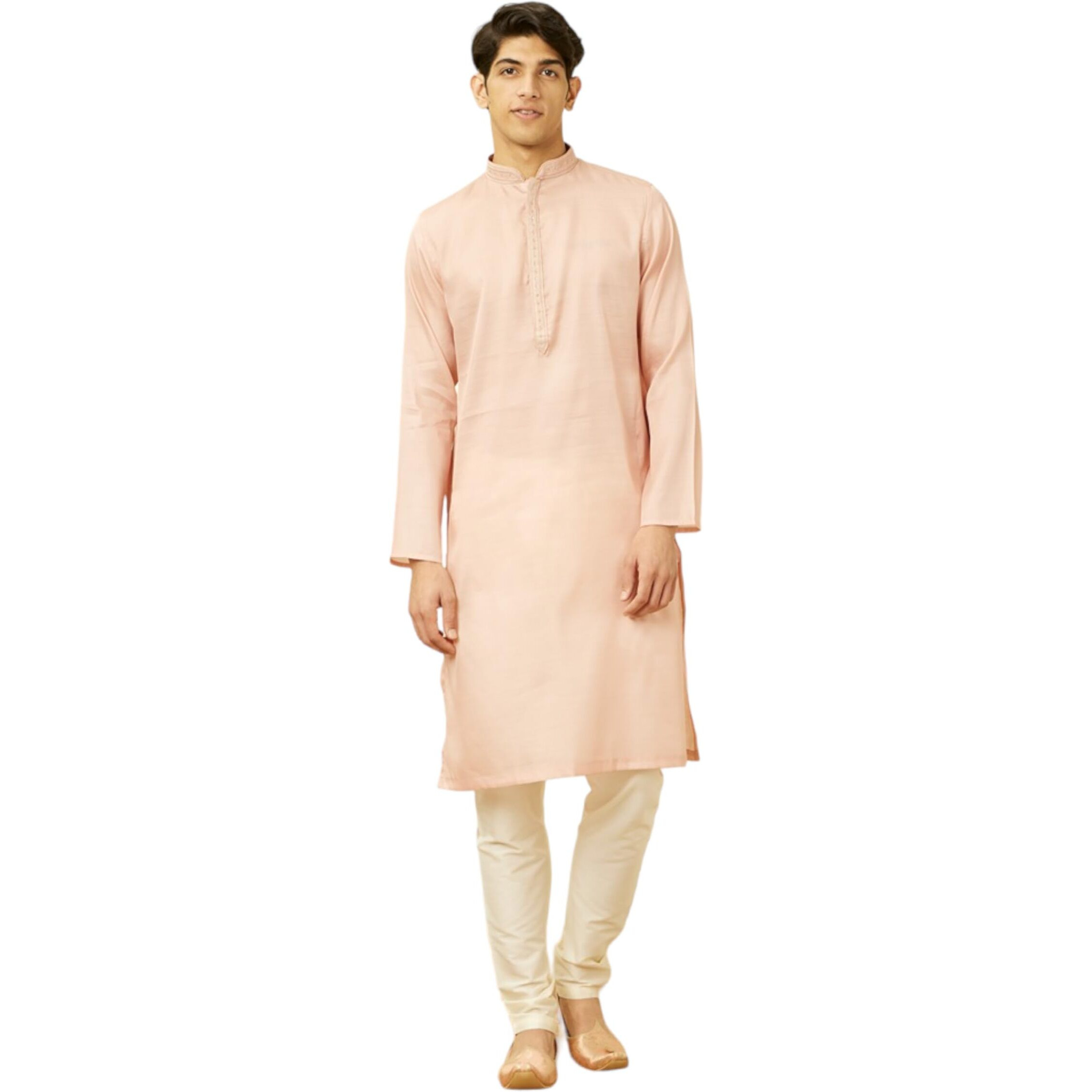 Manyavar Men's Pink Art Silk Kurta Pyjama Set (M)