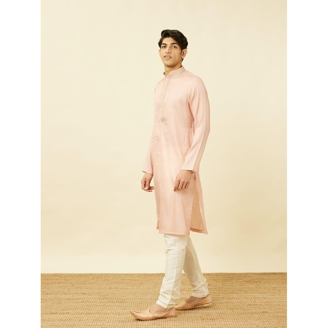 Manyavar Men's Pink Art Silk Kurta Pyjama Set (M)