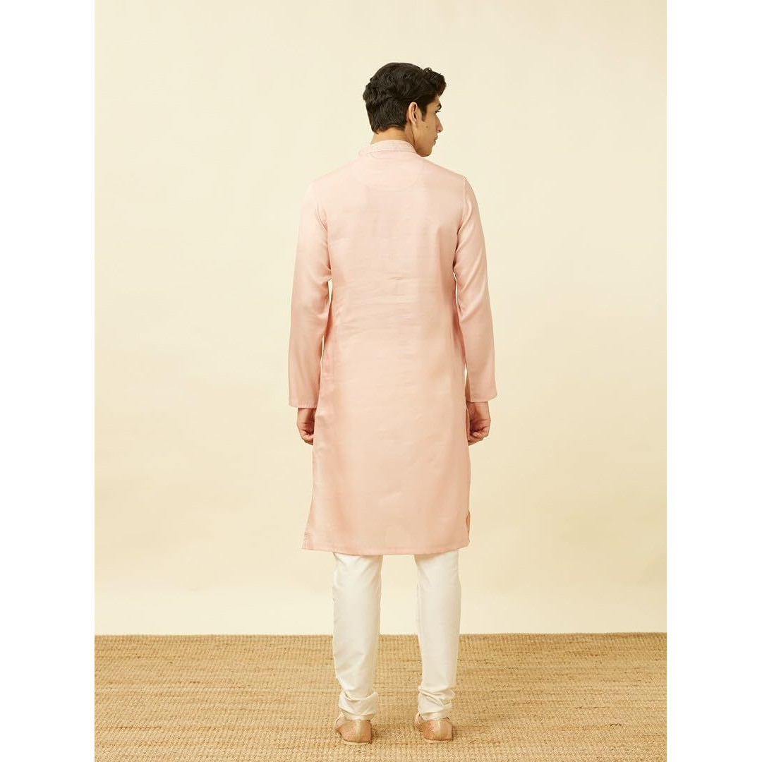 Manyavar Men's Pink Art Silk Kurta Pyjama Set (M)