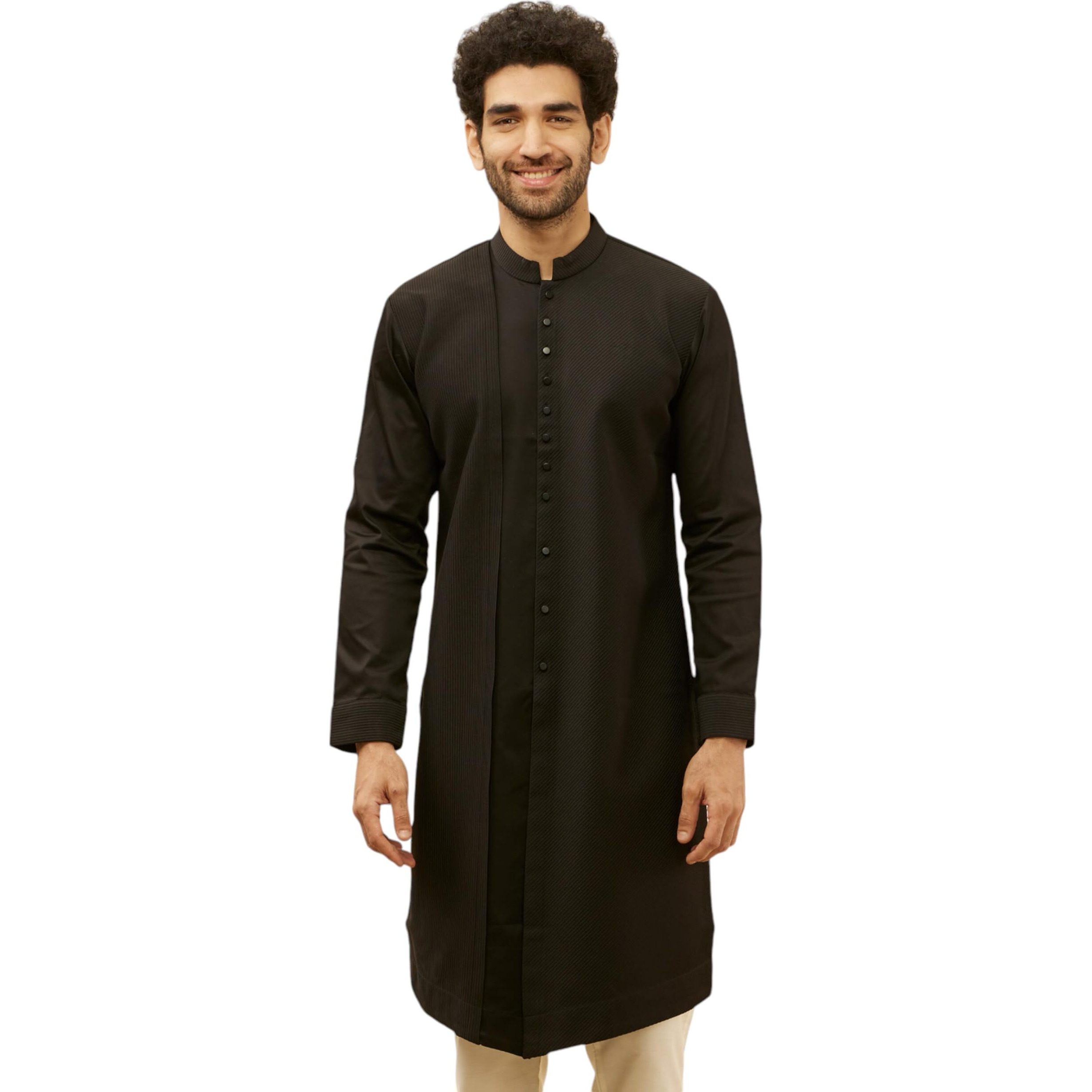 Manyavar Men's Kohl Black Textured Kurta (L)