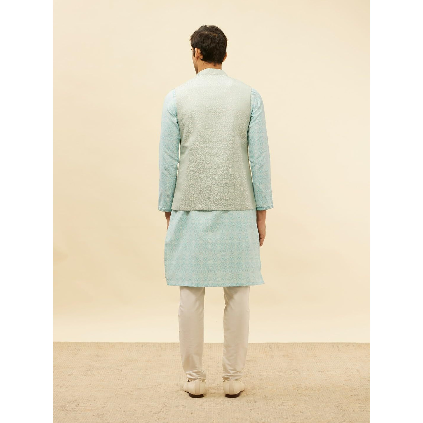 Manyavar Mens Blue Brocade JACQUARD Jacket