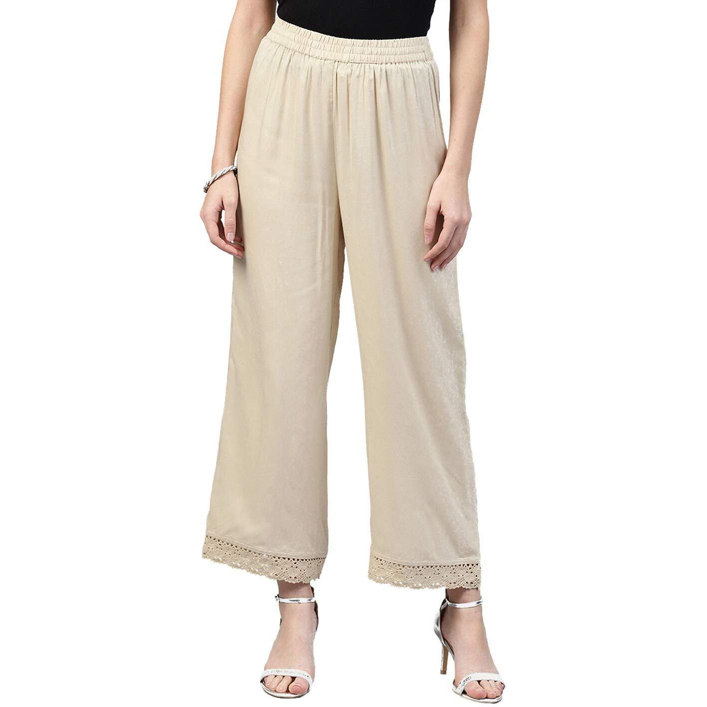 Juniper Beige Rayon Solid Wide-Leg Palazzo