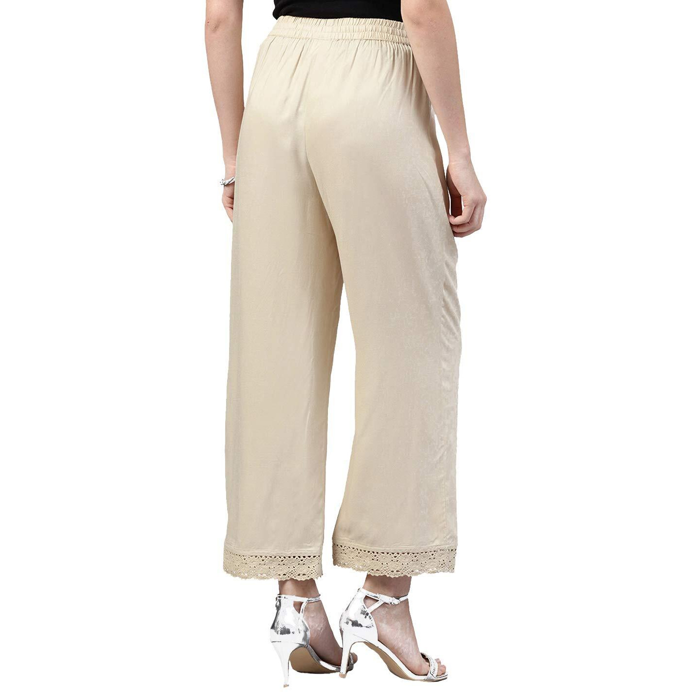 Juniper Beige Rayon Solid Wide-Leg Palazzo