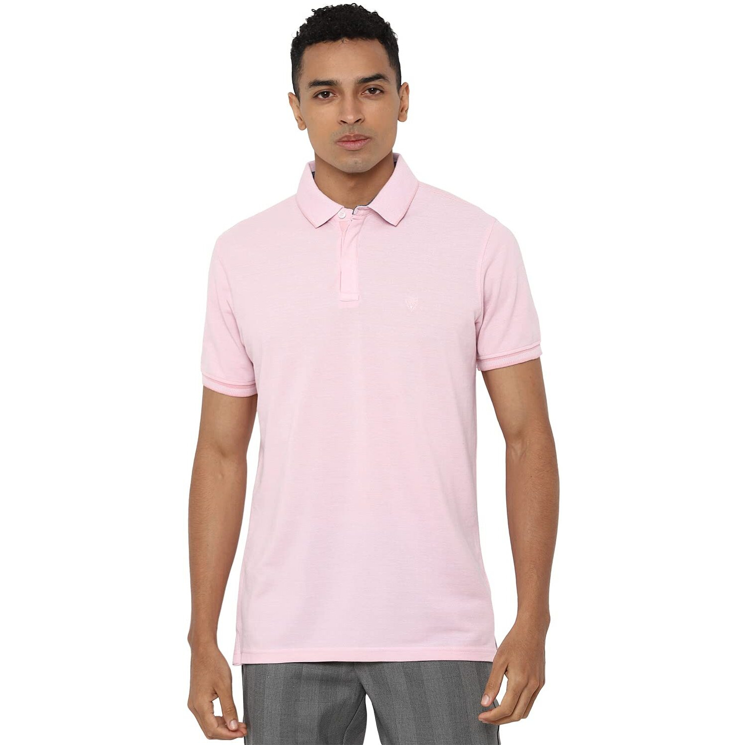 Allen Solly Men's Solid Regular Fit Polo (ASKPQRGFK38131_Pink L)