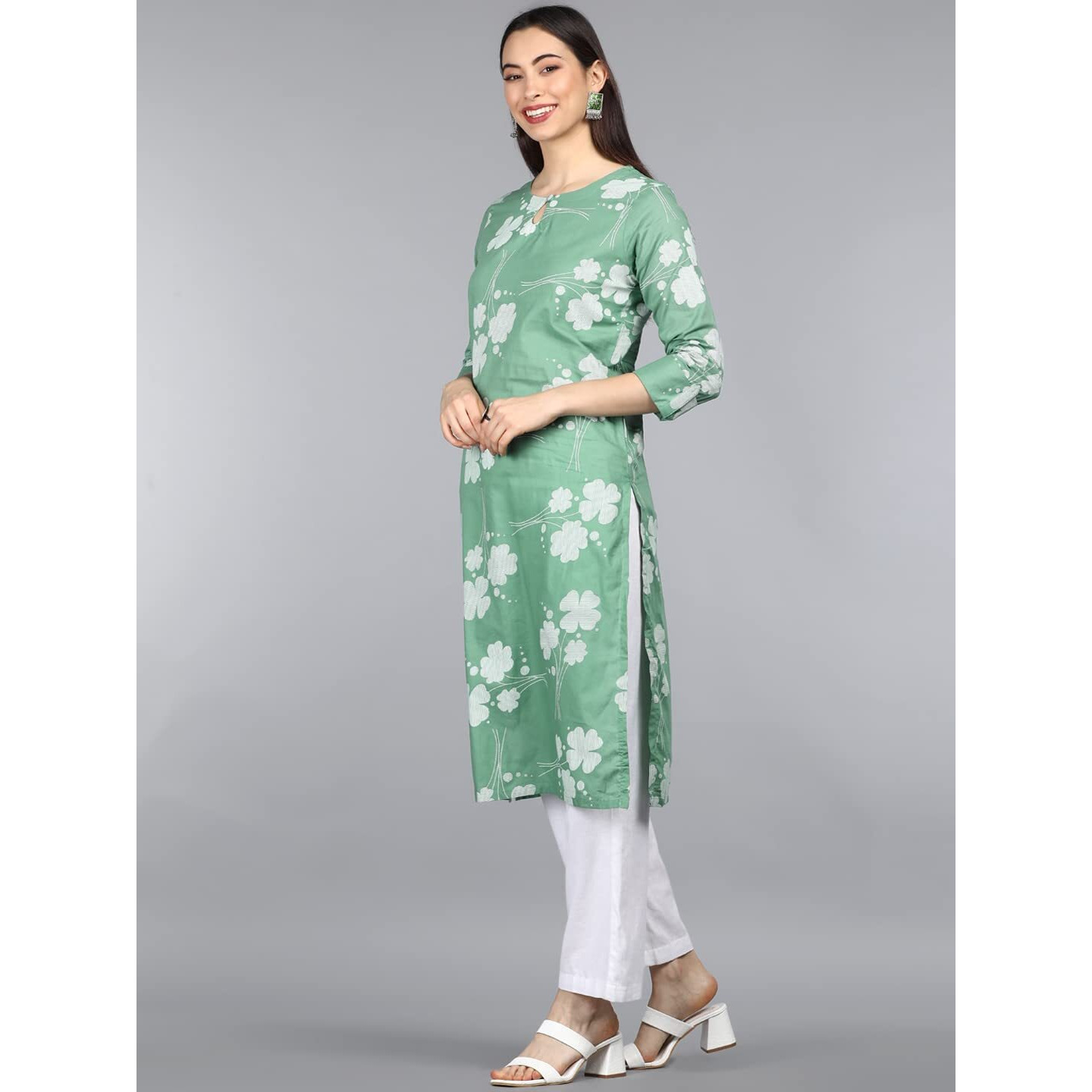 Vaamsi Women's Cotton Floral Printed Straight Kurta (VCK1269_Green_XXL)