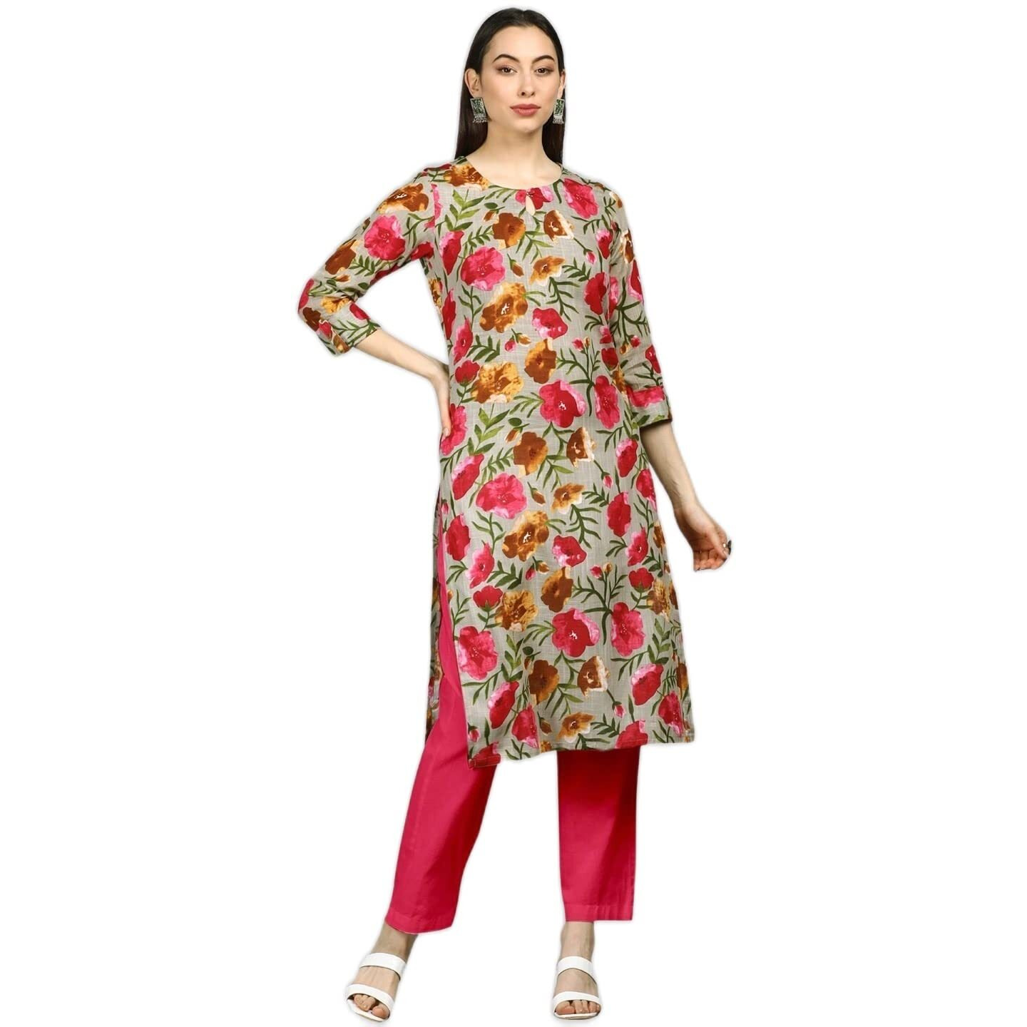 Vaamsi Women's Floral Printed Regular Kurta (VCK1131_4XL_Grey)