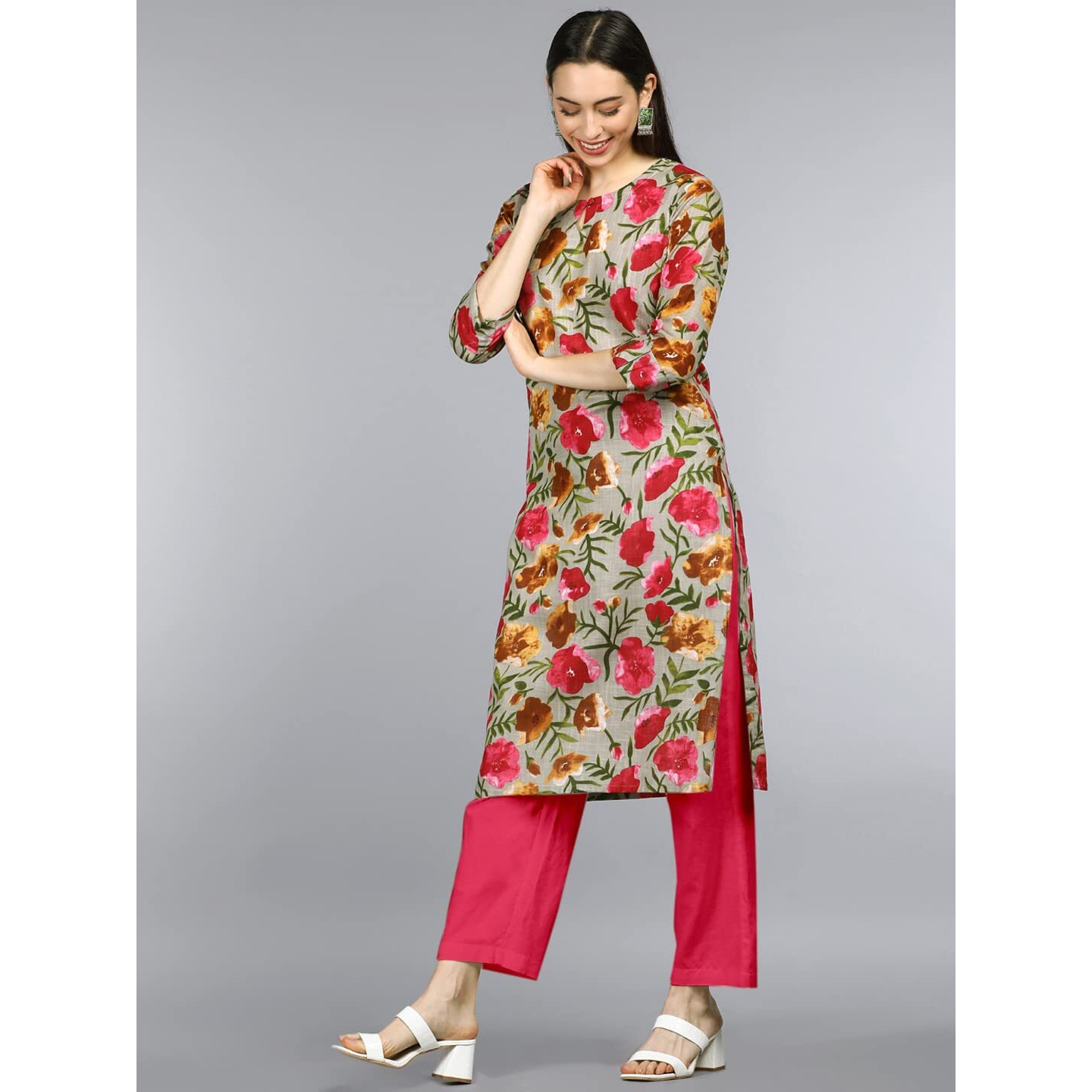 Vaamsi Women's Floral Printed Regular Kurta (VCK1131_4XL_Grey)