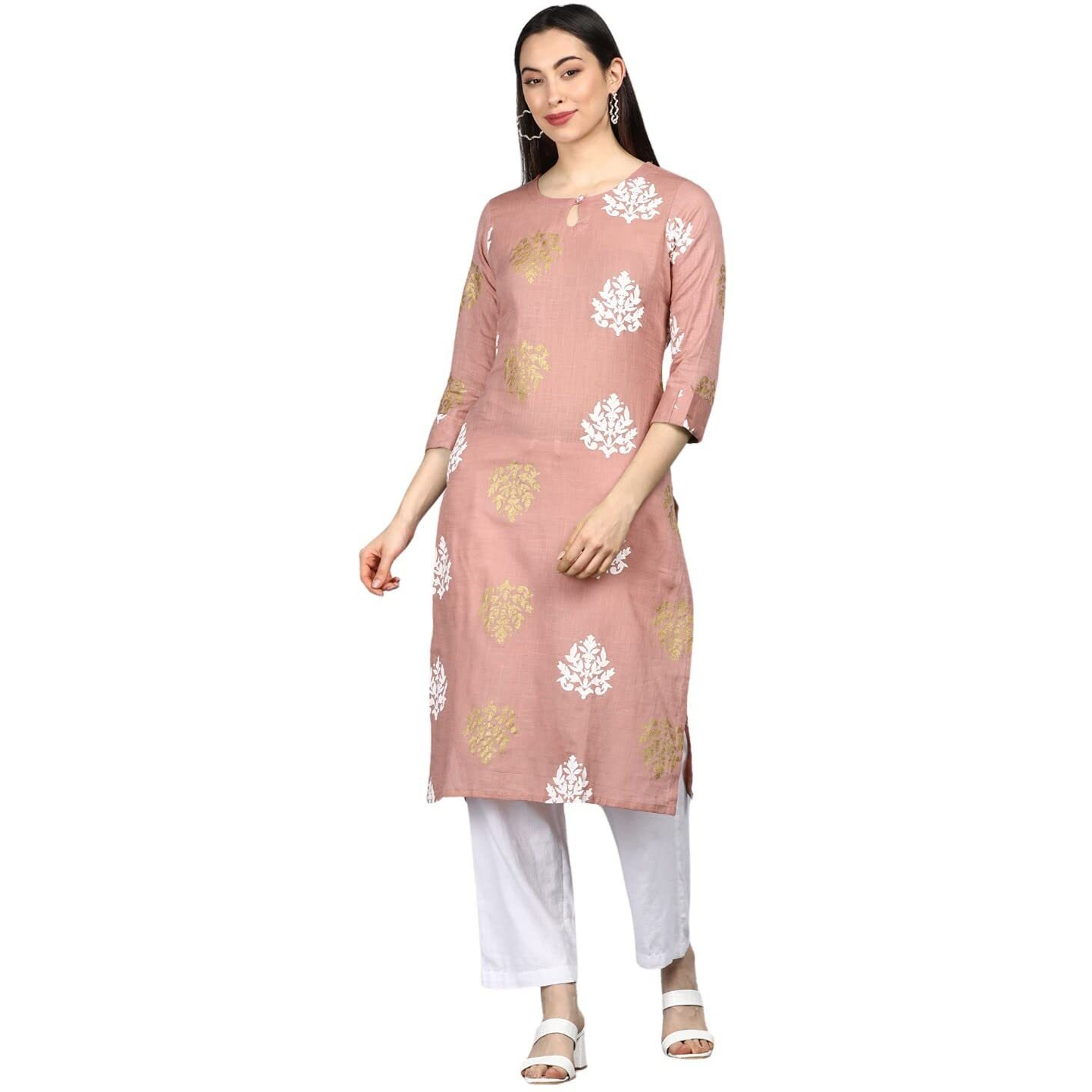 Vaamsi Women's Cotton Straight Kurta (VCK1318_L_Pink_Small_Pink_S)
