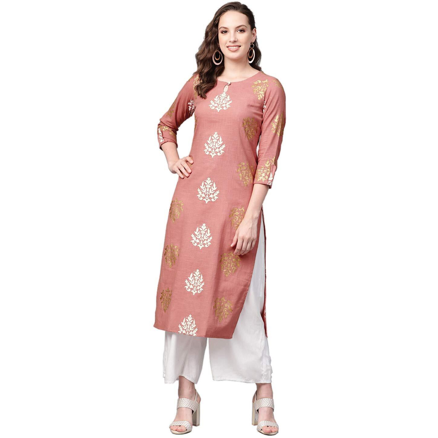 Vaamsi Women's Cotton Straight Kurta (VCK1318_L_Pink_Small_Pink_S)