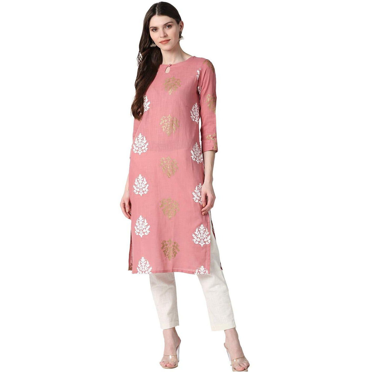 Vaamsi Women's Cotton Straight Kurta (VCK1318_L_Pink_Small_Pink_S)