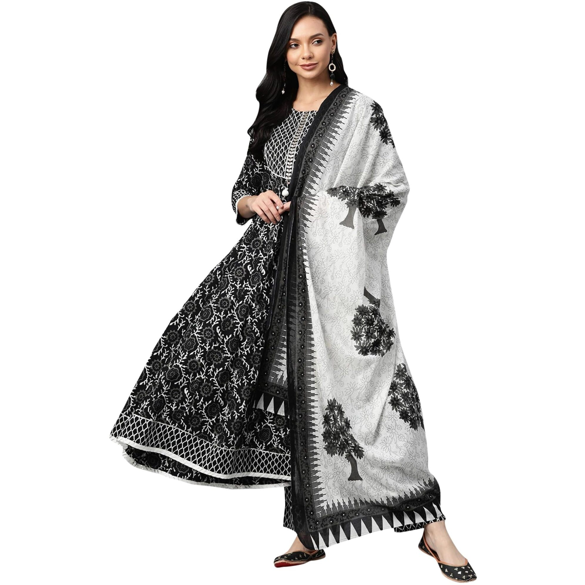 Vaamsi Women's Regular Palazzo and Dupatta Set (VKSKD1181_Black_XL)