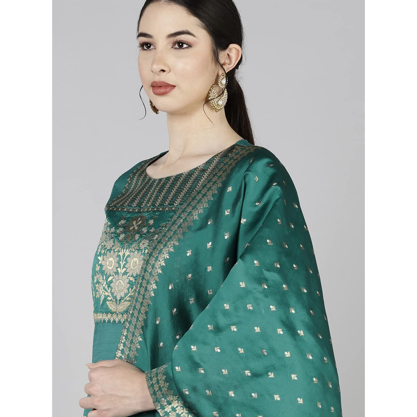 Vaamsi Women's Poly Silk Solid Yoke Design Straight Kurta Set With Dupatta (PKSKD1372_Teal_S)
