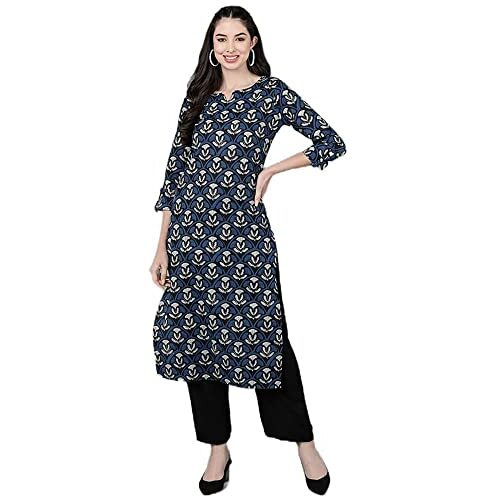 Vaamsi Women's Geometric Printed Straight Kurta (VCK8576_S_Dark Blue)