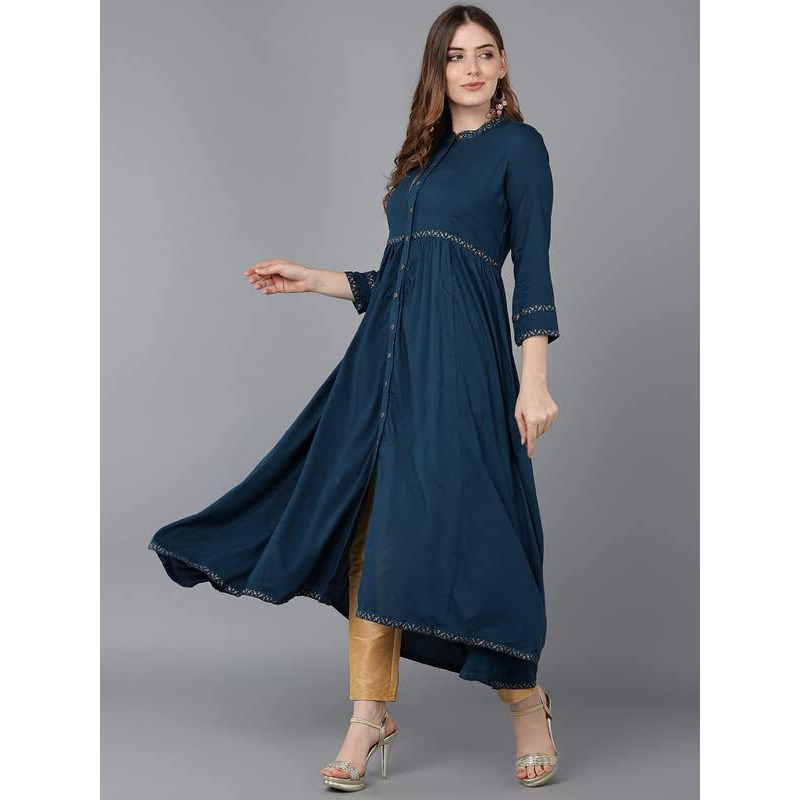 Vaamsi Women's Cotton Solid Kurta (VCK8556A_XS_Dark Blue)