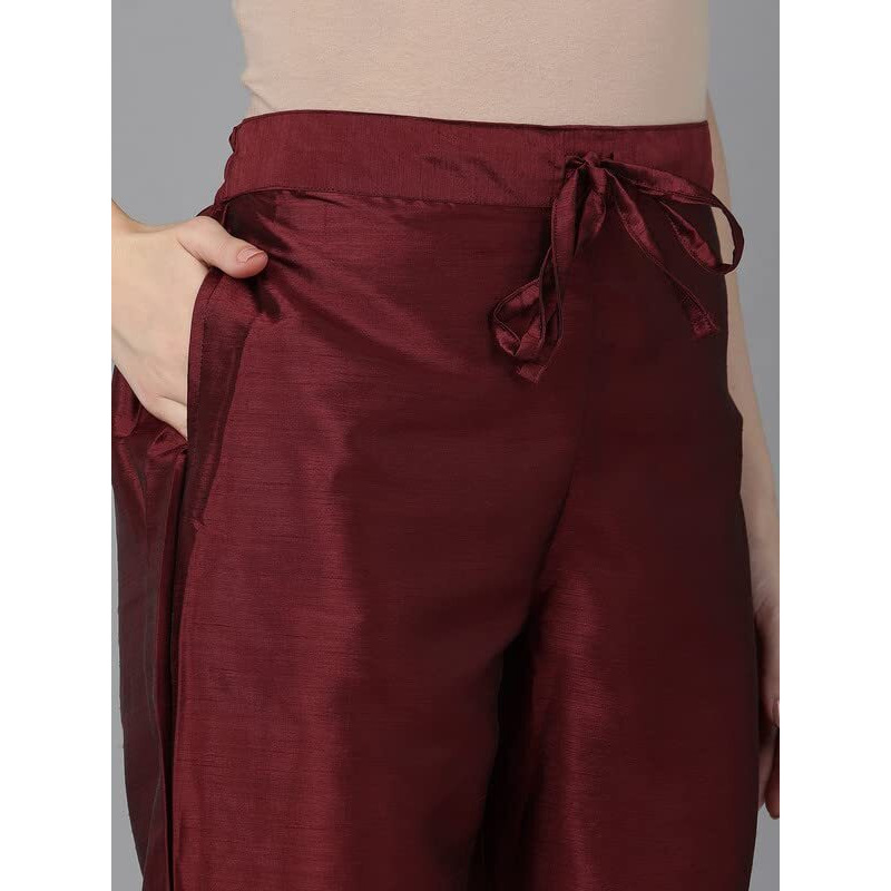Vaamsi Women's Silk Embroidered Straight Kurta Pant With Dupatta (PKSKD1587_Maroon_S)