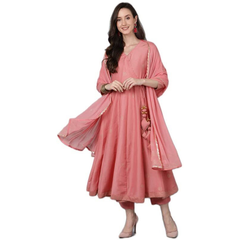 Vaamsi Women's Poly Silk Solid Anarkali Kurta Set With Dupatta (PKSKD1594_Pink_3XL)