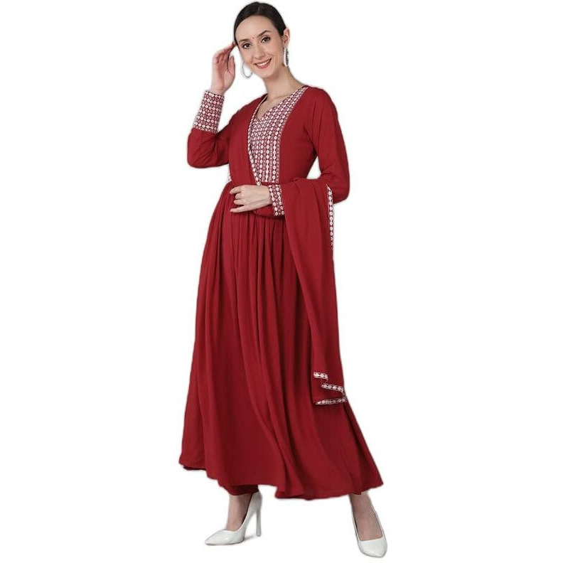Vaamsi Women's Georgette Embroidered Flared Kurta Pant With Dupatta (PKSKD1605_Red_XS)