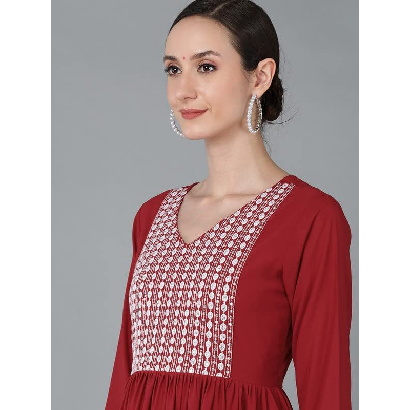 Vaamsi Women's Georgette Embroidered Flared Kurta Pant With Dupatta (PKSKD1605_Red_XXL)
