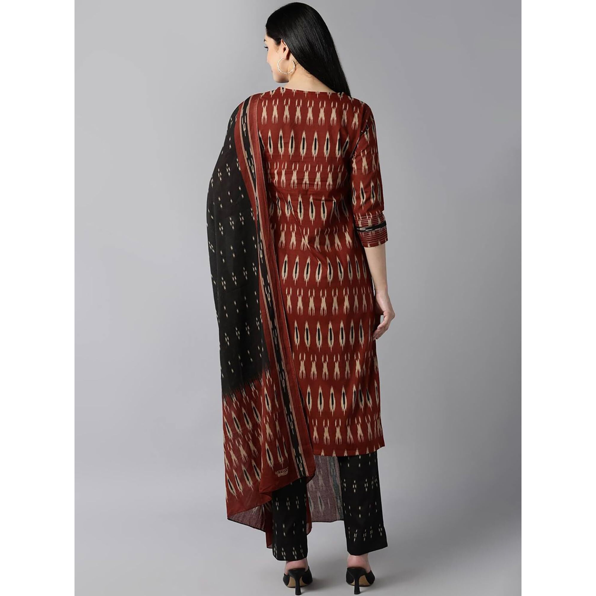 Vaamsi Women's Printed Kurta With Pants Dupatta Set (VKSKD1304A_M_Red)
