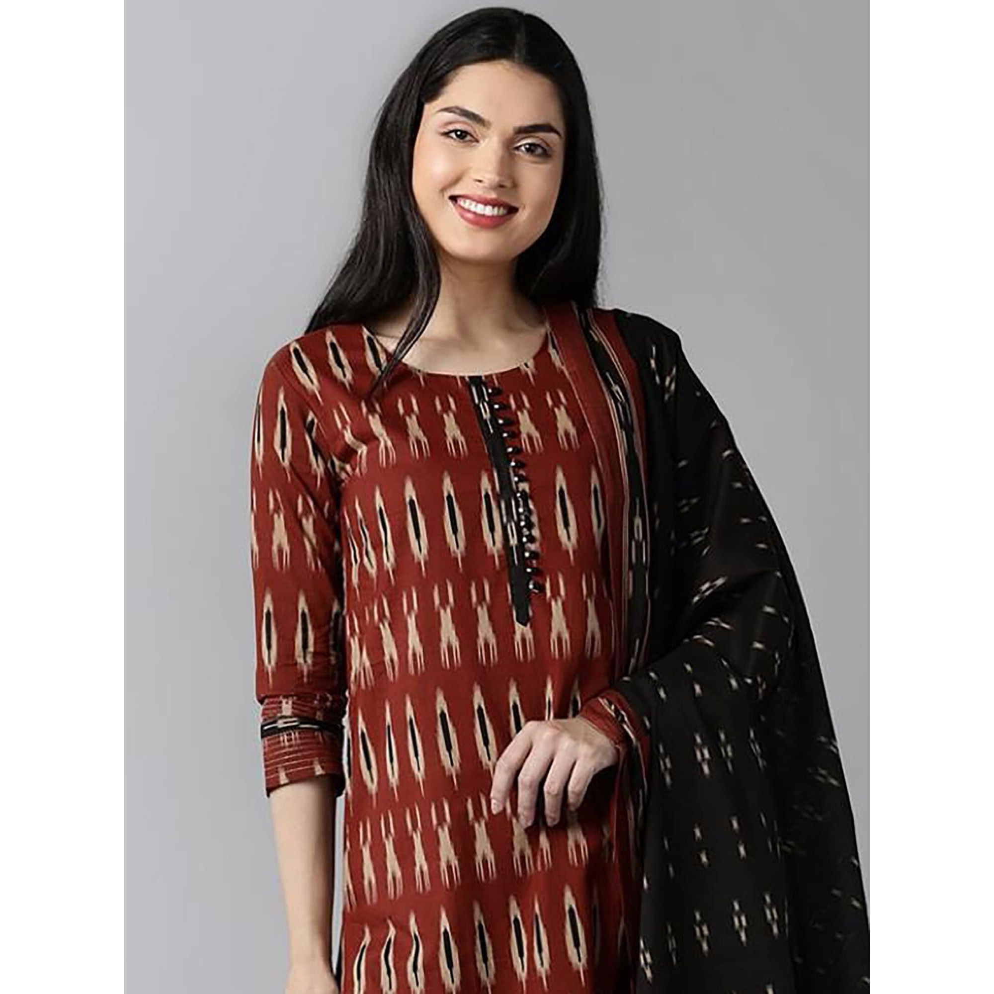 Vaamsi Women's Printed Kurta With Pants Dupatta Set (VKSKD1304A_M_Red)