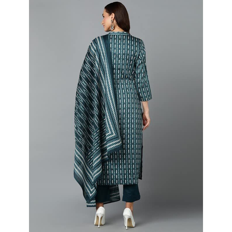 Vaamsi Women's Printed Straight Kurta Pant With Dupatta Set (VKSKD1810_Teal_M)
