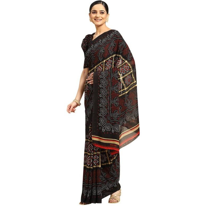 Vaamsi Women's Poly Georgette Bandhani Printed Traditional Saree With Blouse Piece (PC1161_Black)