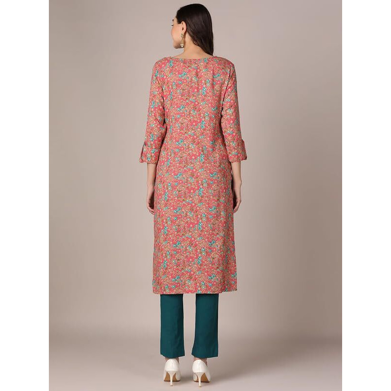 Vaamsi Women's Viscose Rayon Floral Printed Straight Kurta (VCK9599_Pink_M)